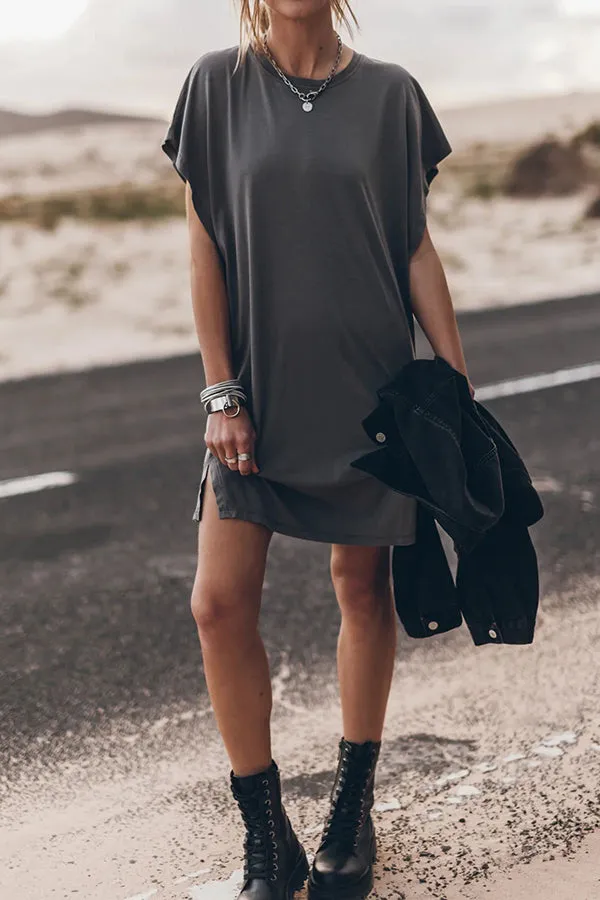 Absolutely Comfortable Cotton Blend Batwing Loose T-shirt Mini Dress