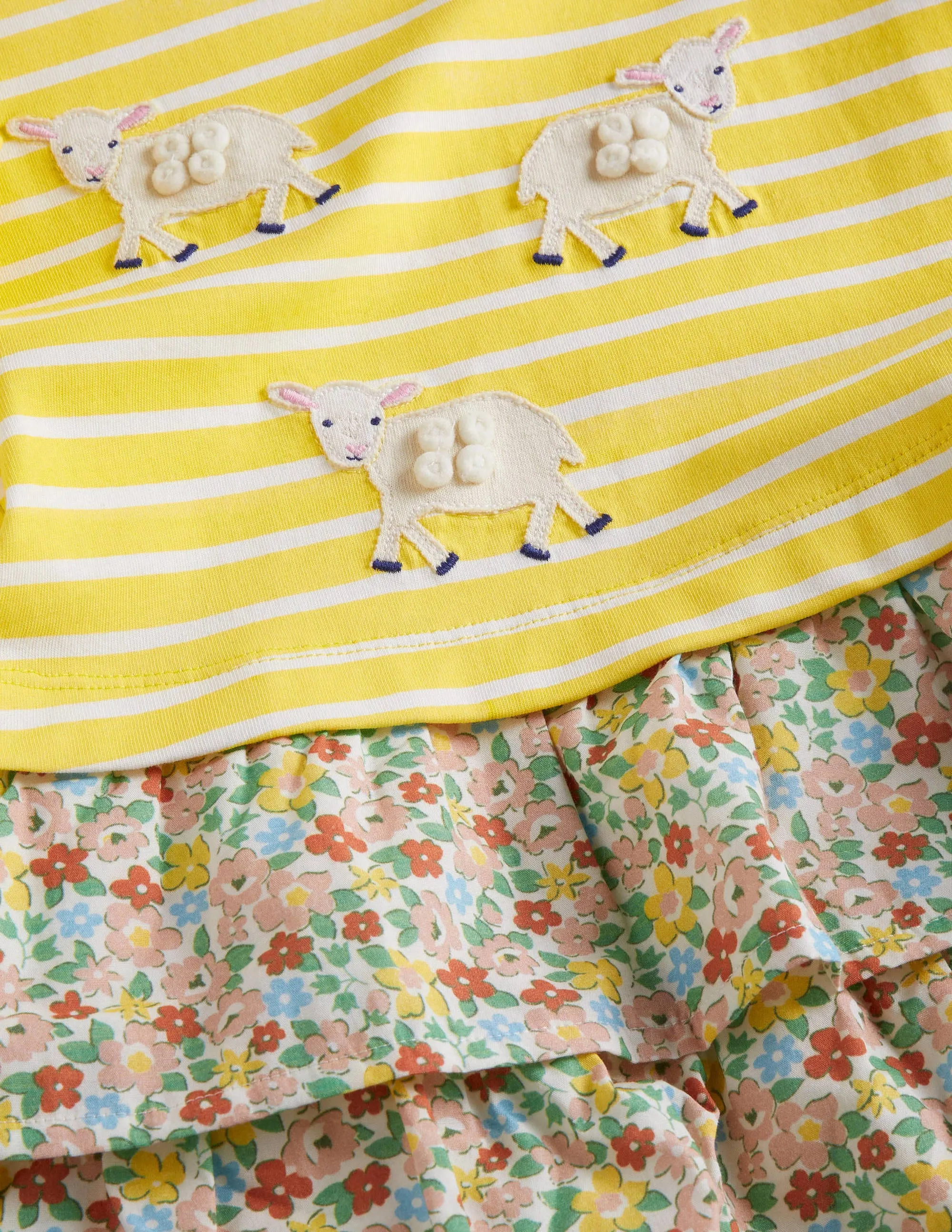 Appliqué Hotchpotch Dress-Sweetcorn Yellow/ Ivory Sheep