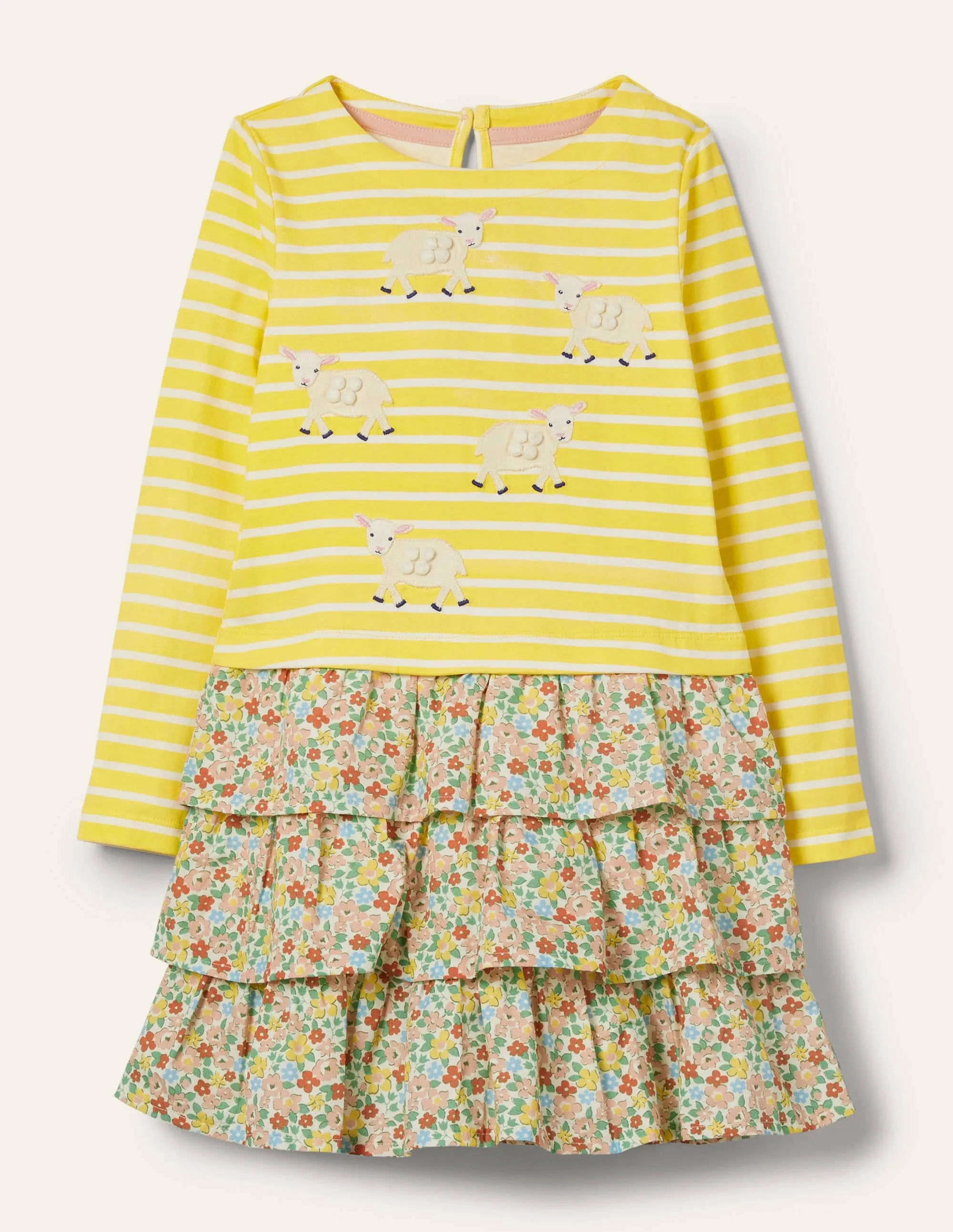 Appliqué Hotchpotch Dress-Sweetcorn Yellow/ Ivory Sheep