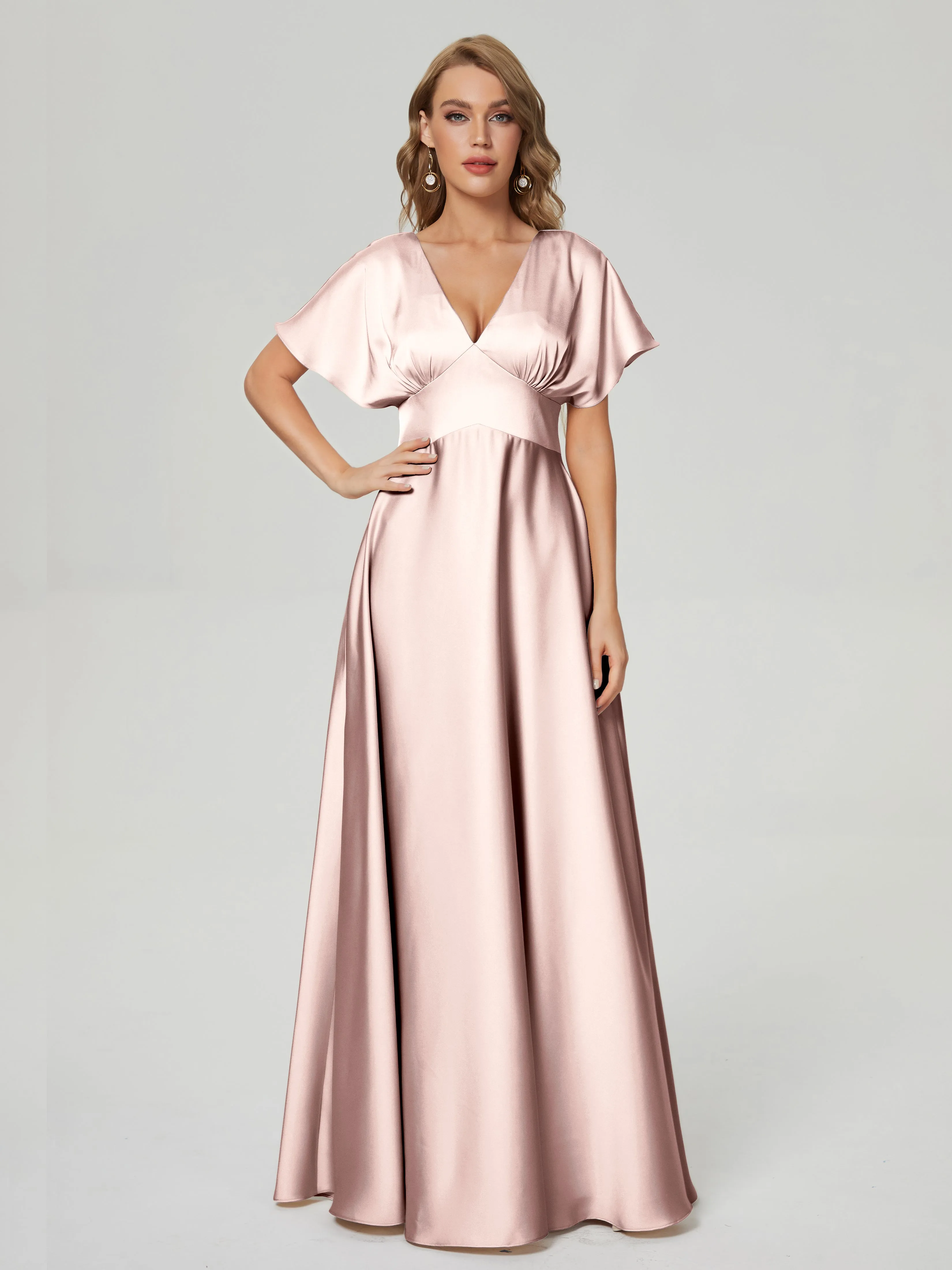 Ariah Modest Cap Sleeves Soft Satin Dresses