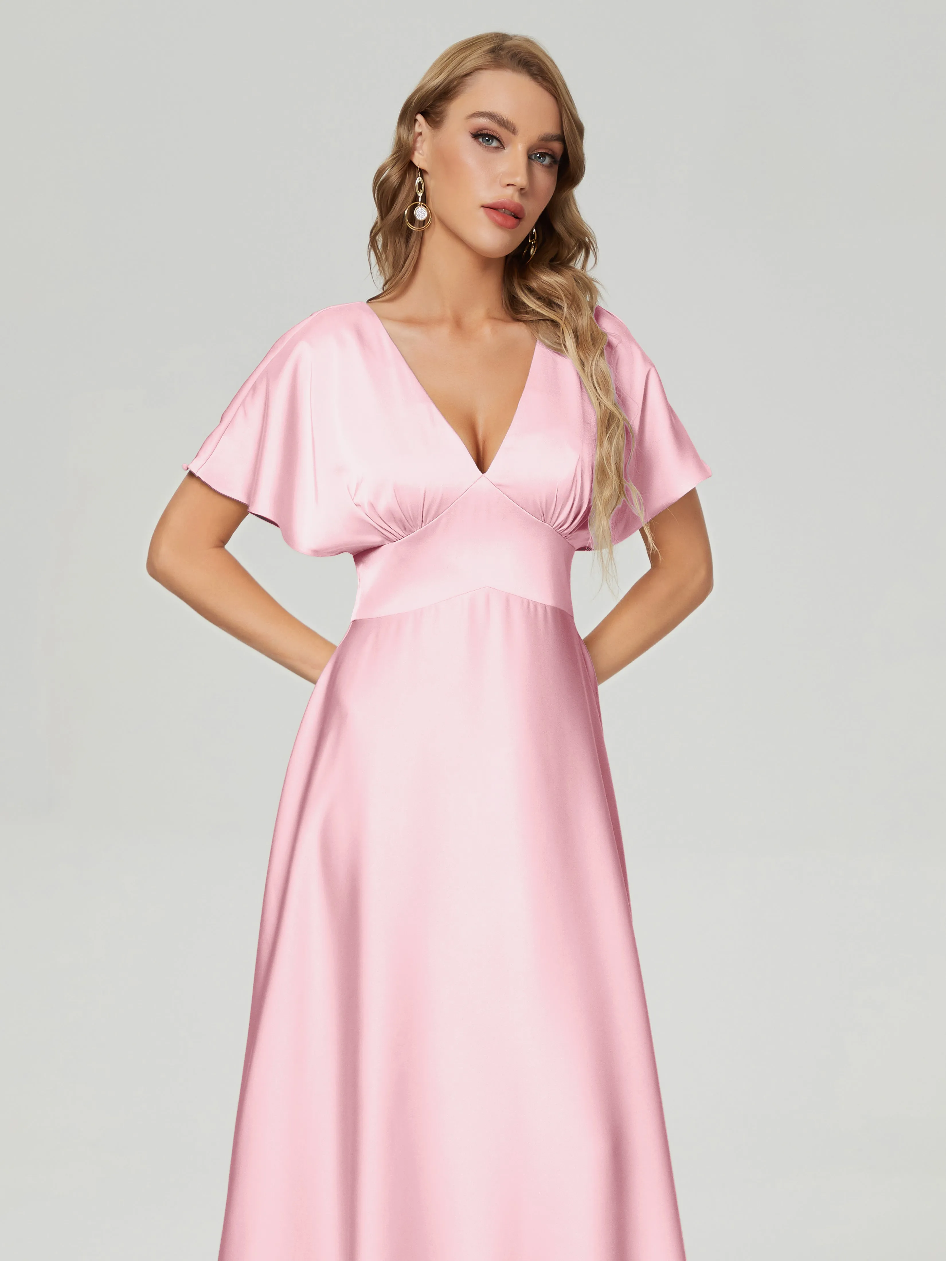 Ariah Modest Cap Sleeves Soft Satin Dresses