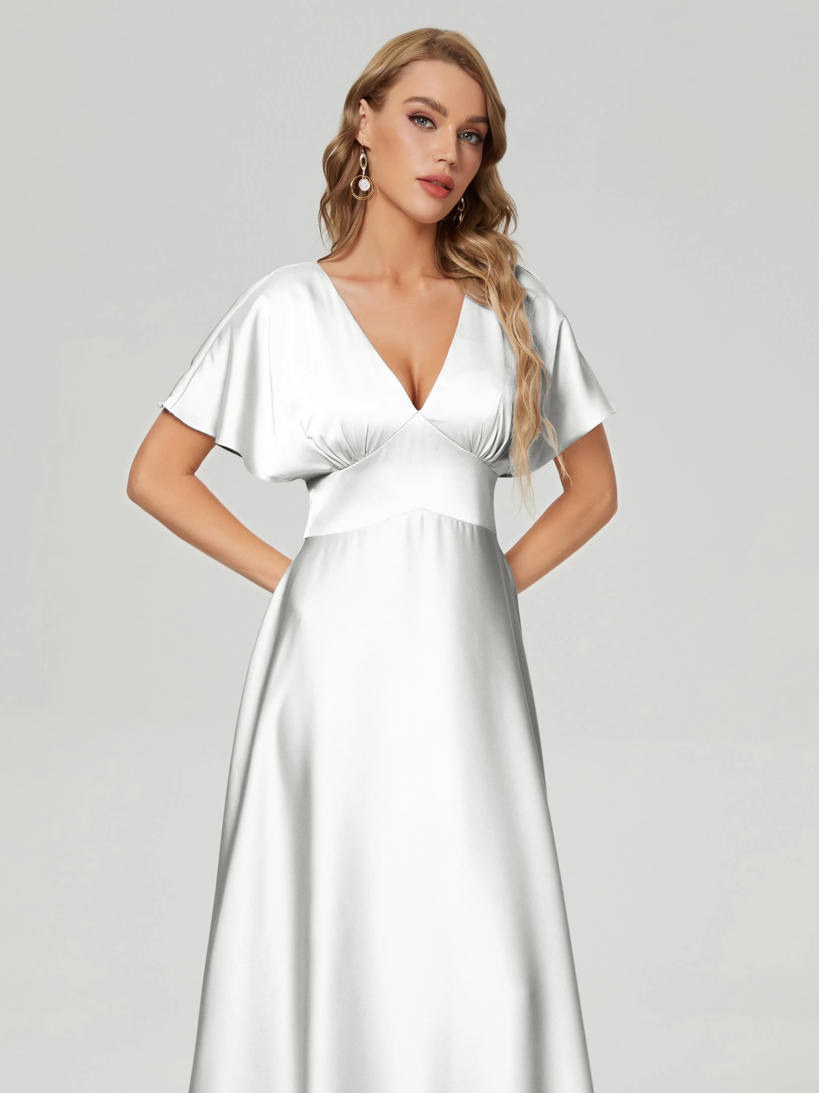 Ariah Modest Cap Sleeves Soft Satin Dresses