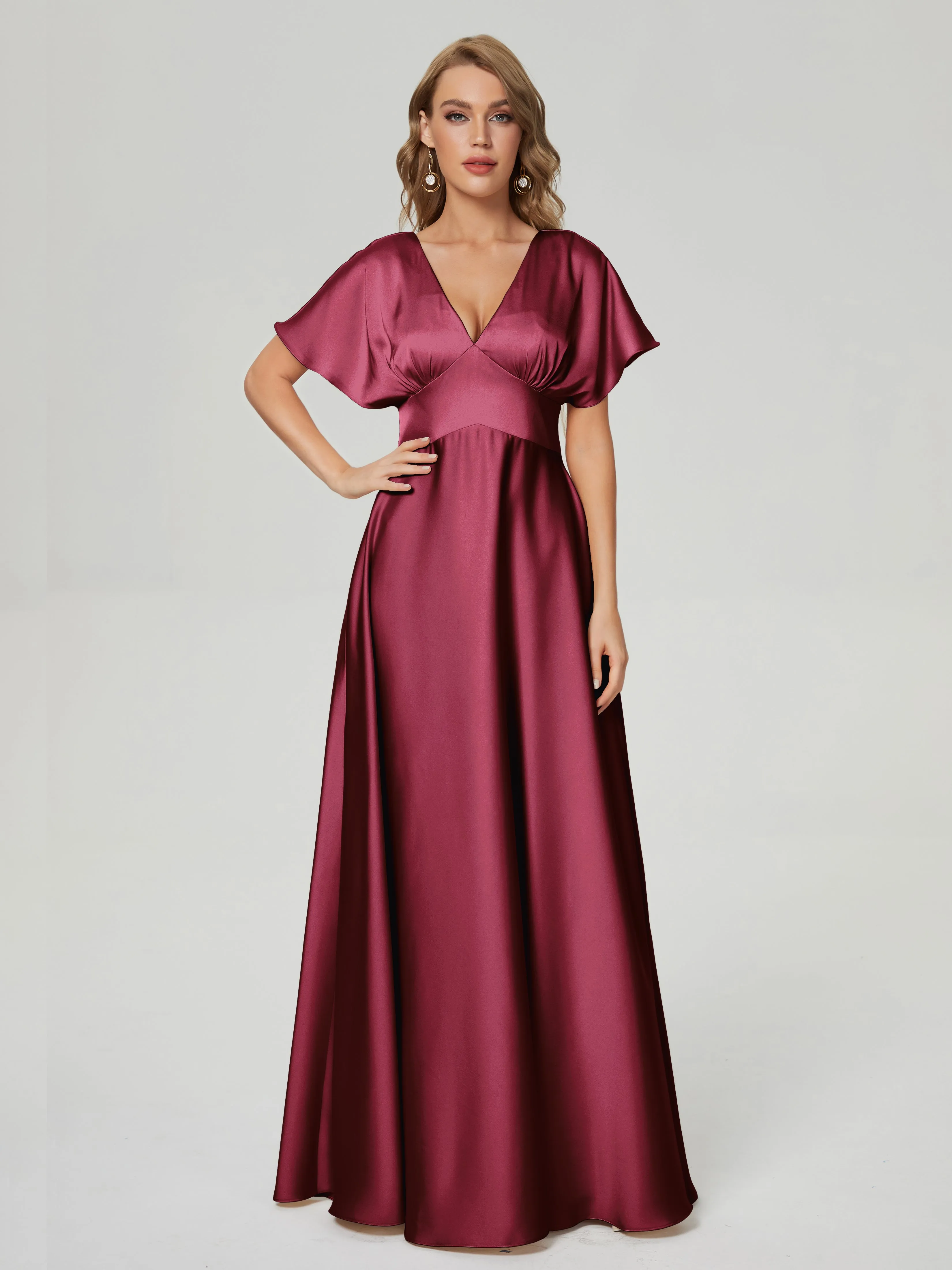 Ariah Modest Cap Sleeves Soft Satin Dresses