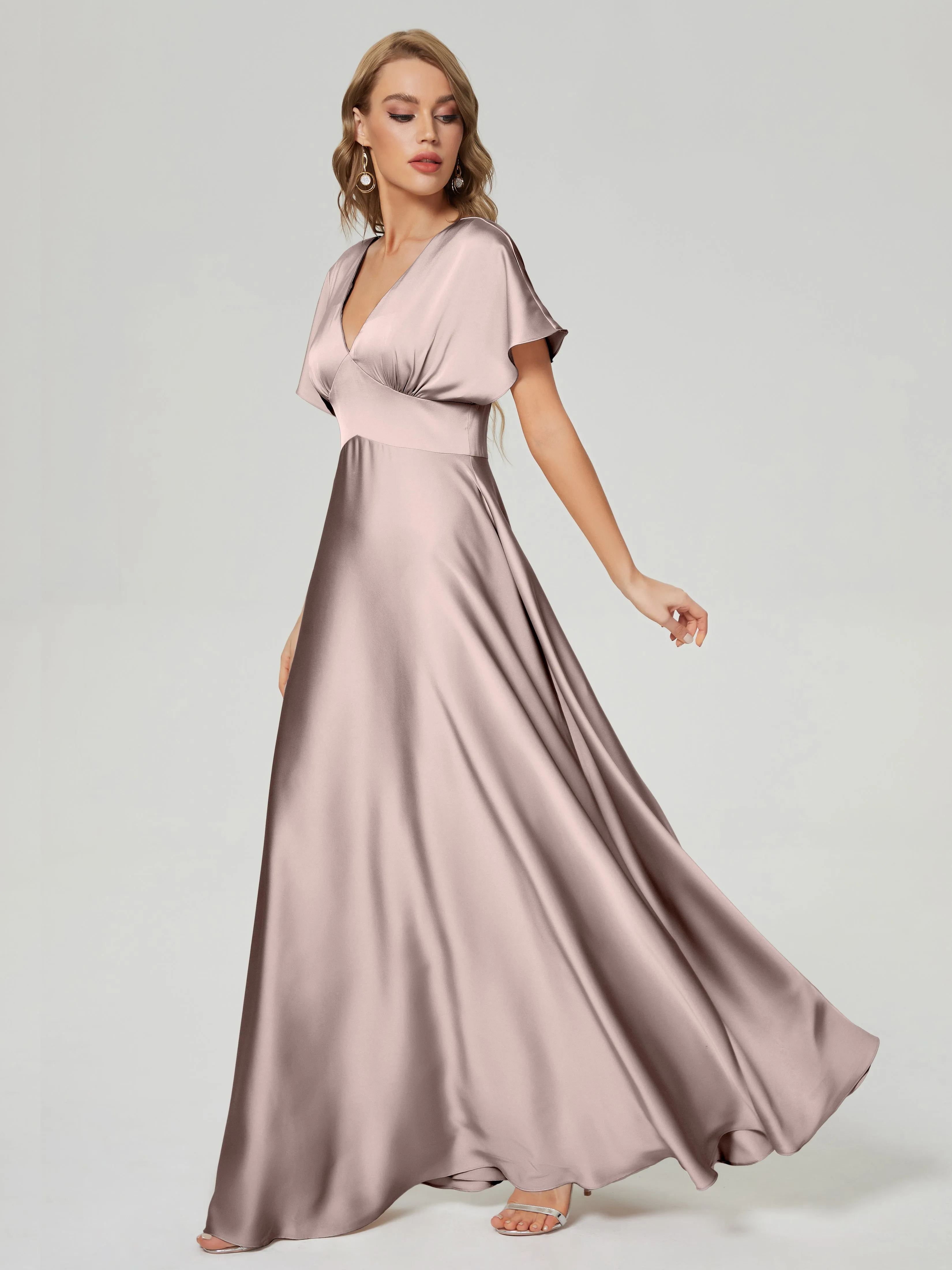 Ariah Modest Cap Sleeves Soft Satin Dresses