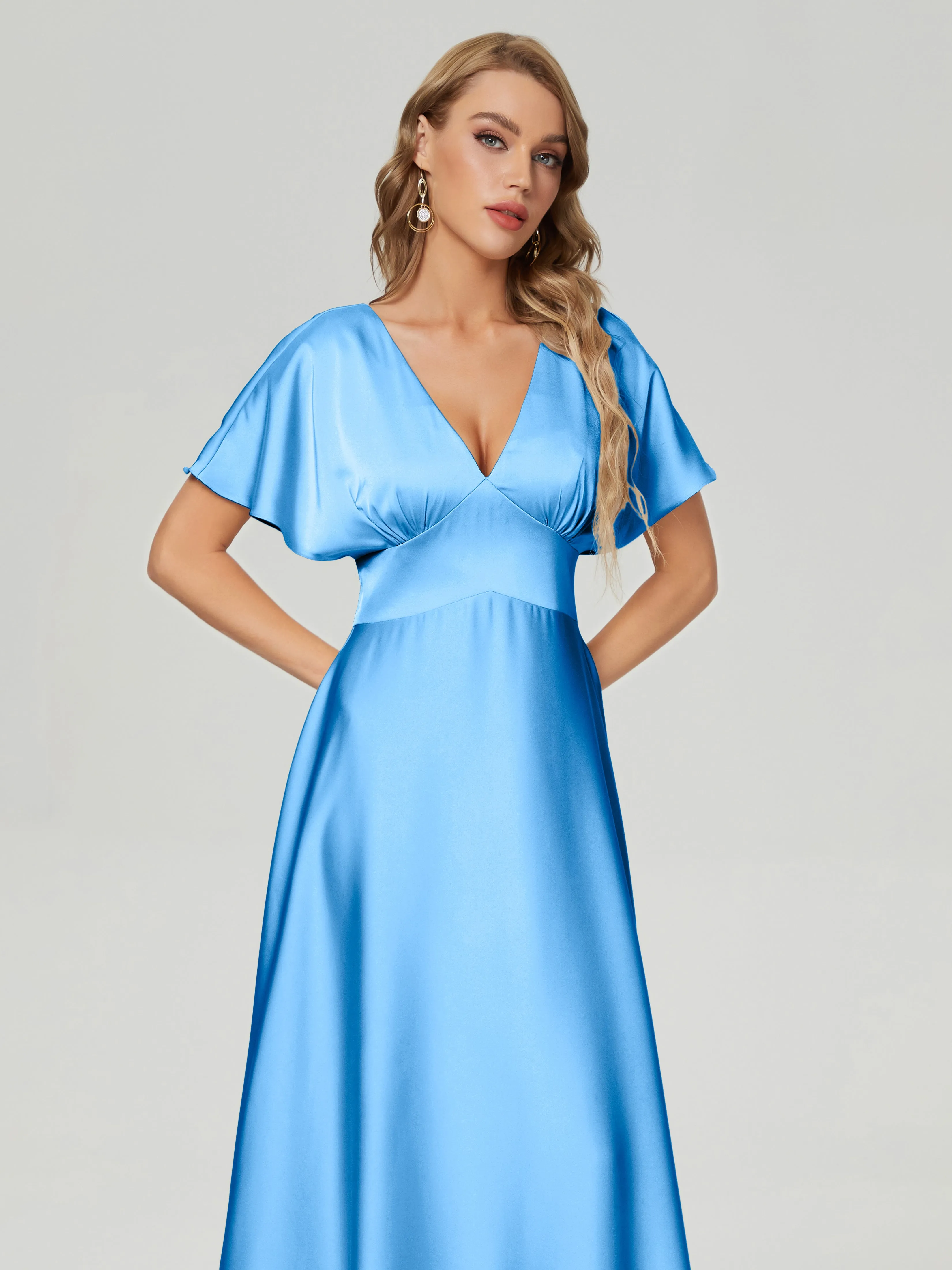 Ariah Modest Cap Sleeves Soft Satin Dresses