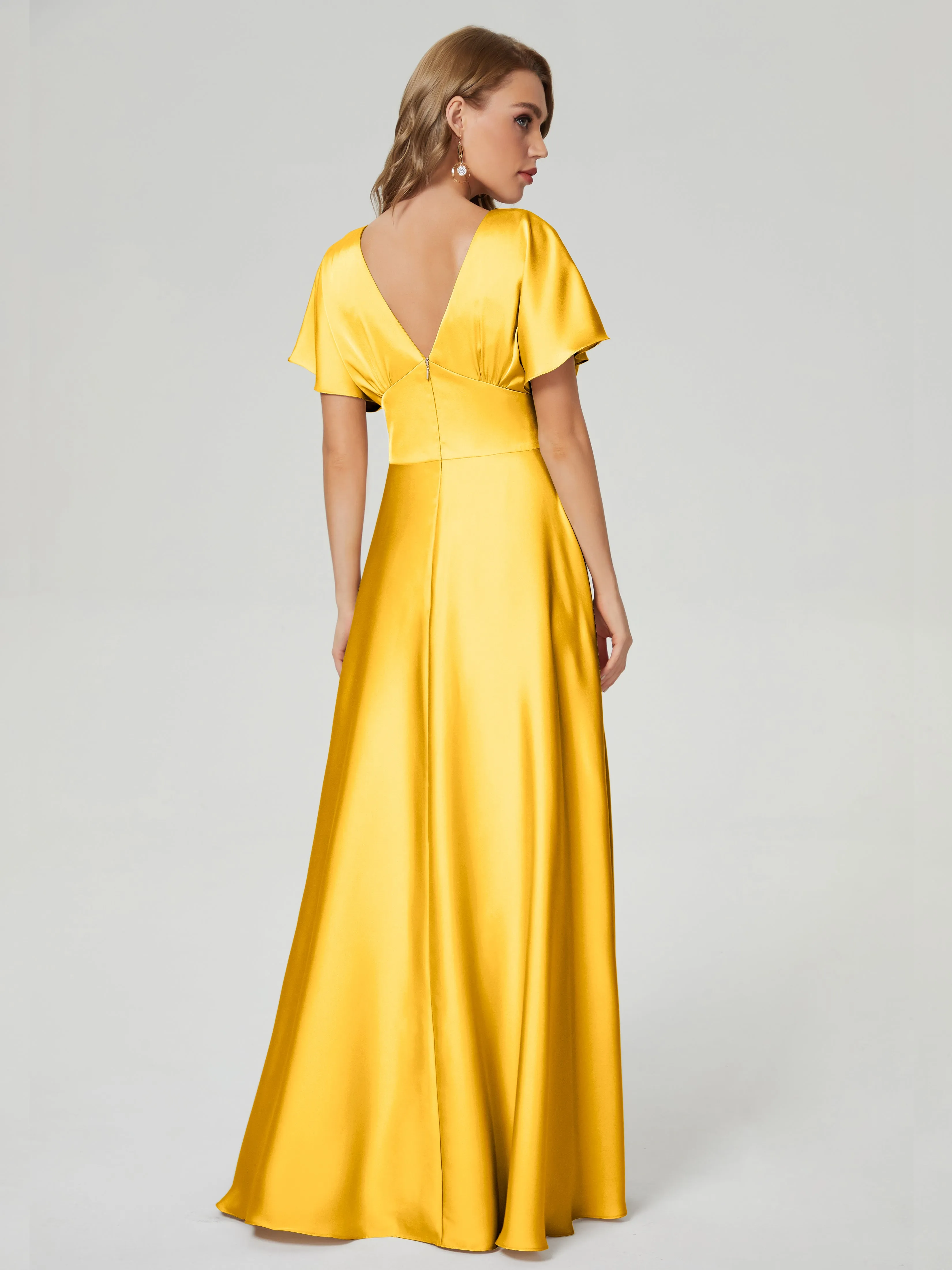 Ariah Modest Cap Sleeves Soft Satin Dresses