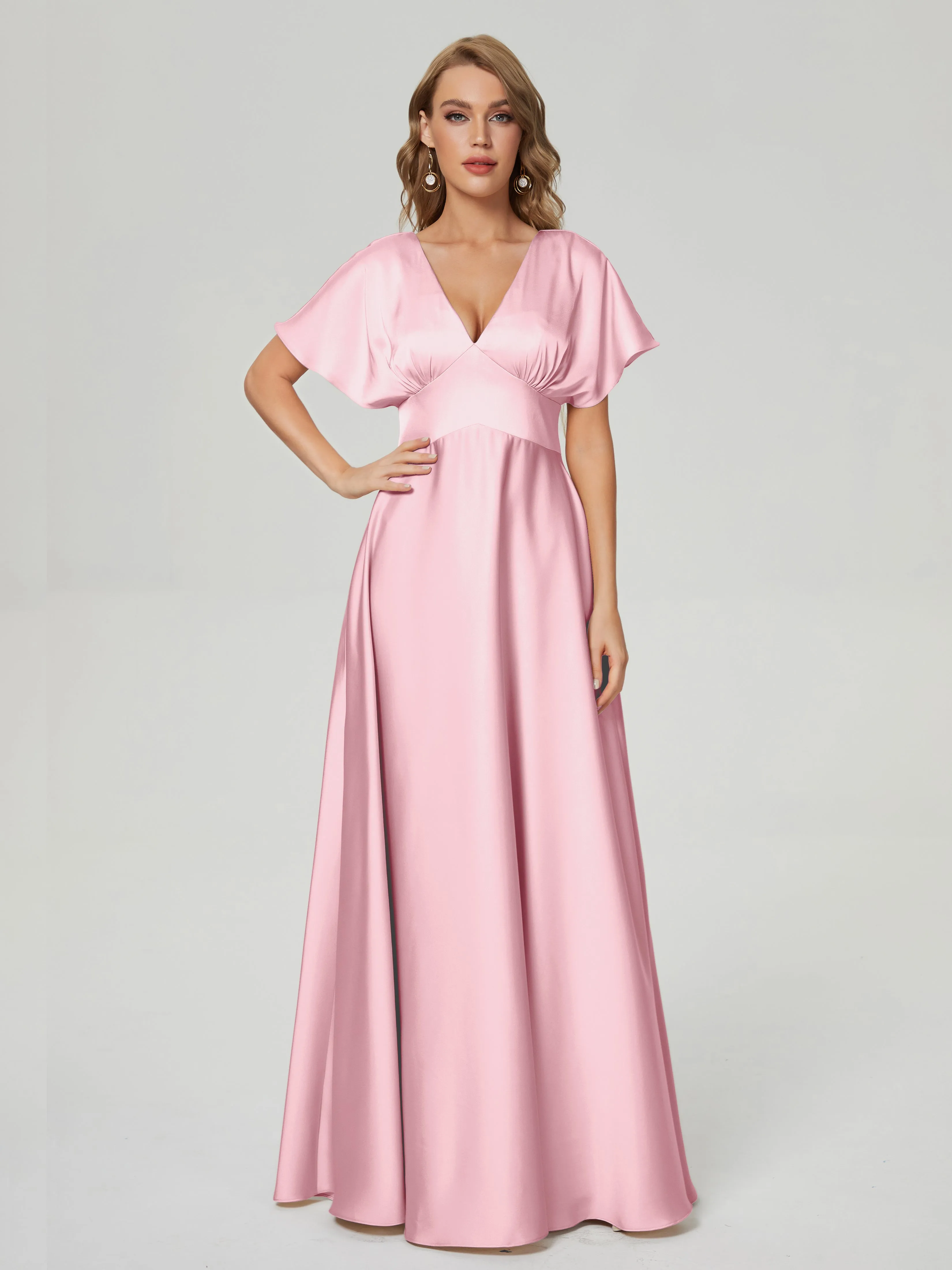 Ariah Modest Cap Sleeves Soft Satin Dresses