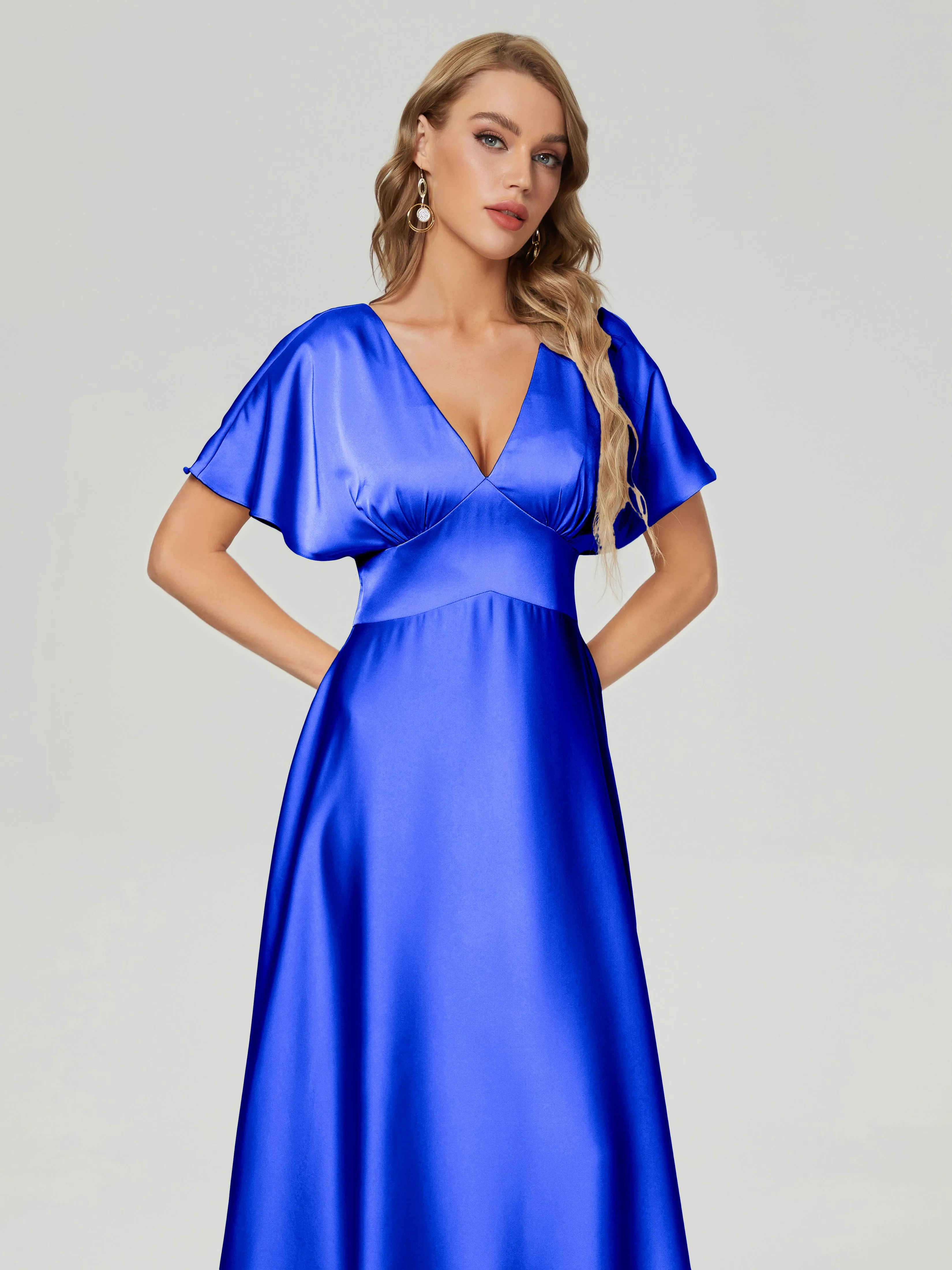 Ariah Modest Cap Sleeves Soft Satin Dresses