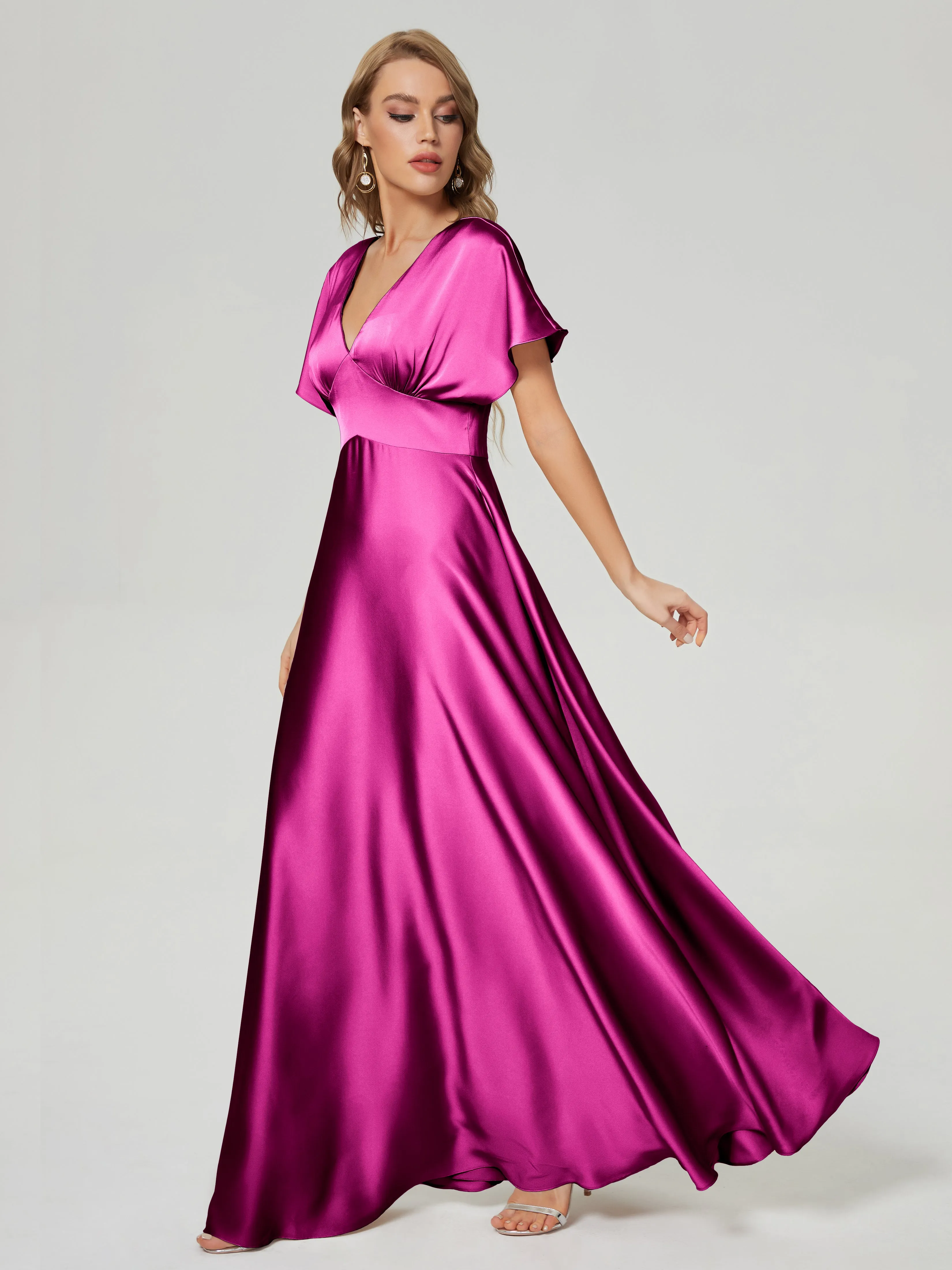 Ariah Modest Cap Sleeves Soft Satin Dresses