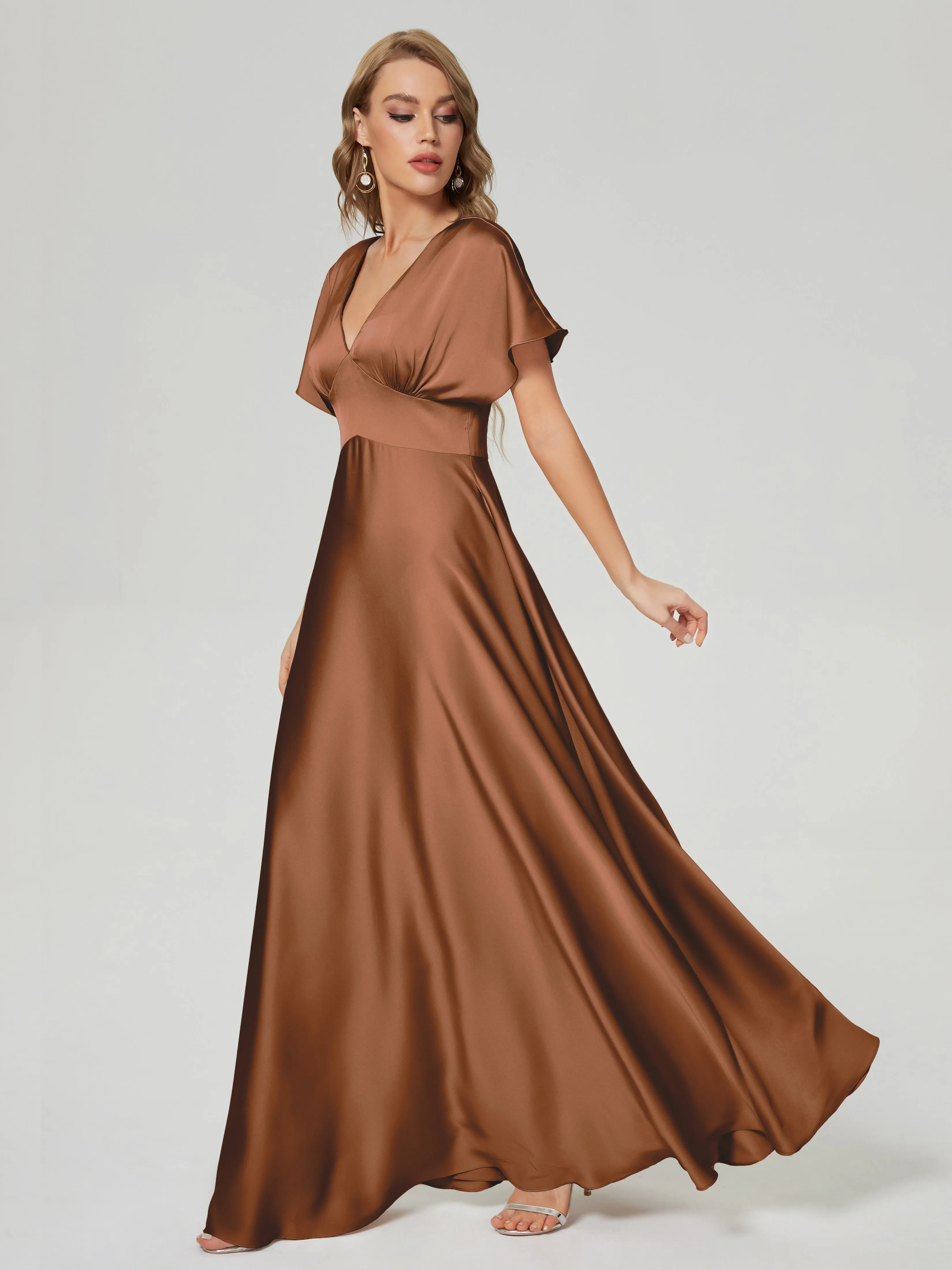 Ariah Modest Cap Sleeves Soft Satin Dresses