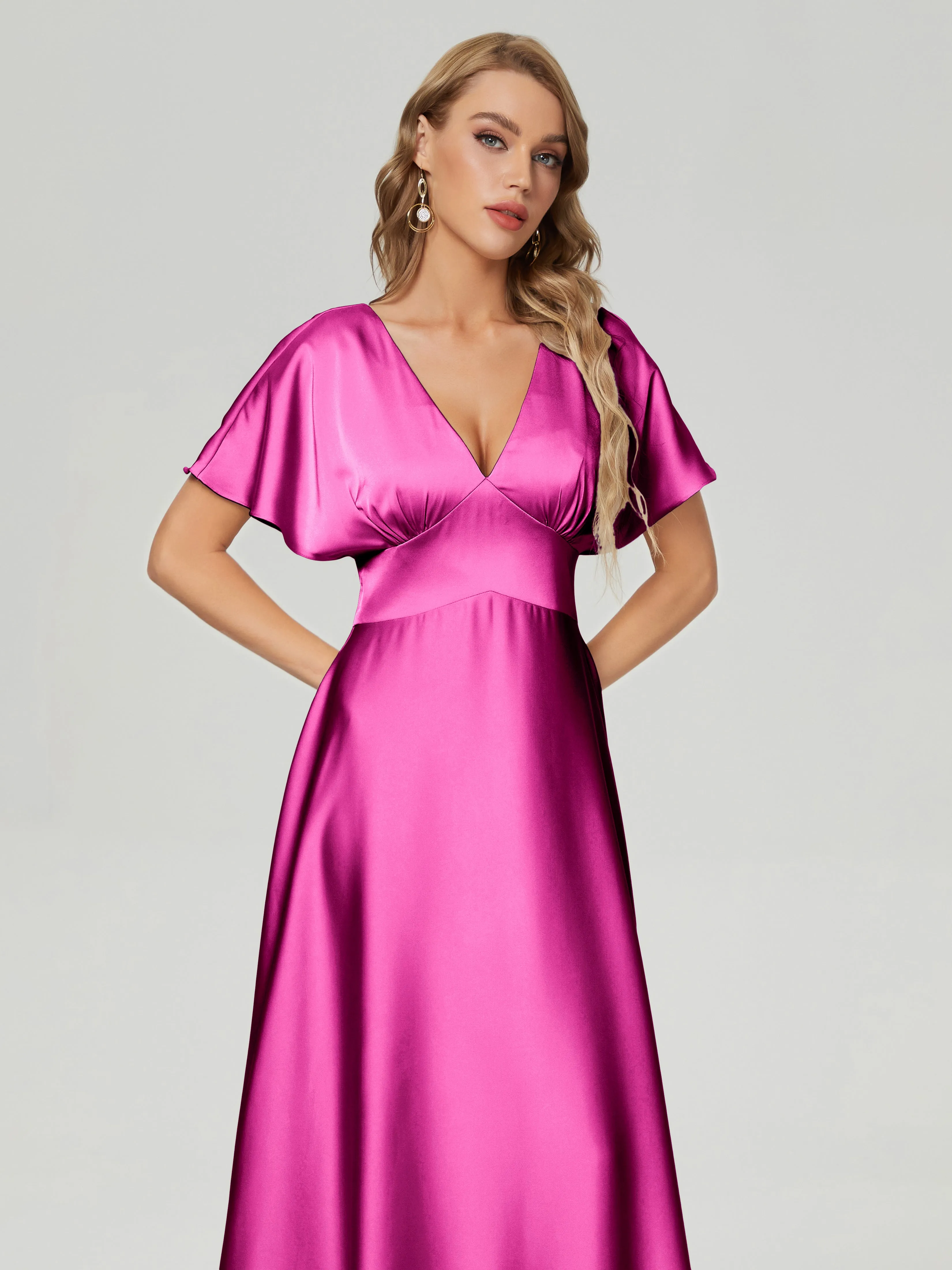 Ariah Modest Cap Sleeves Soft Satin Dresses