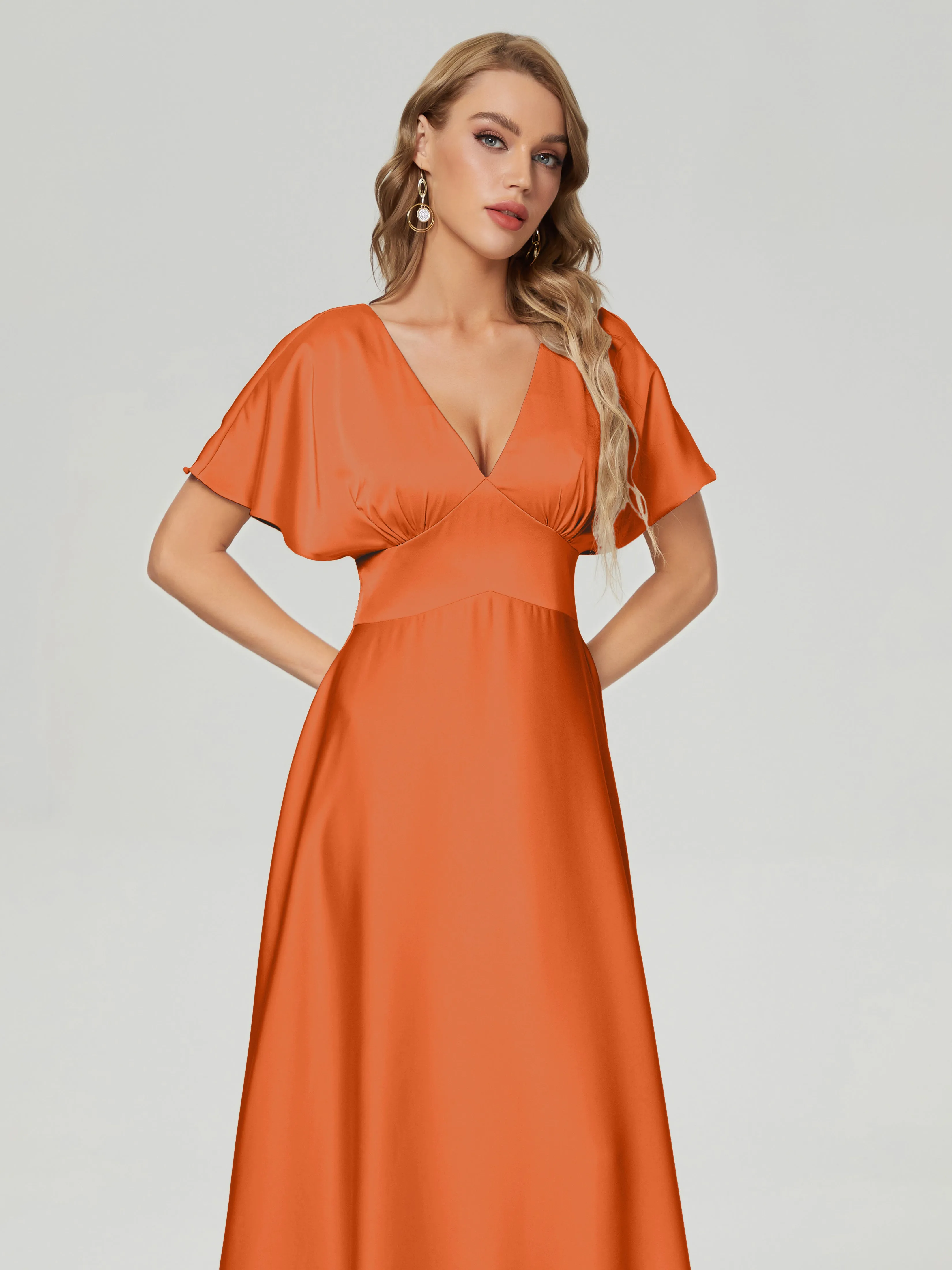 Ariah Modest Cap Sleeves Soft Satin Dresses