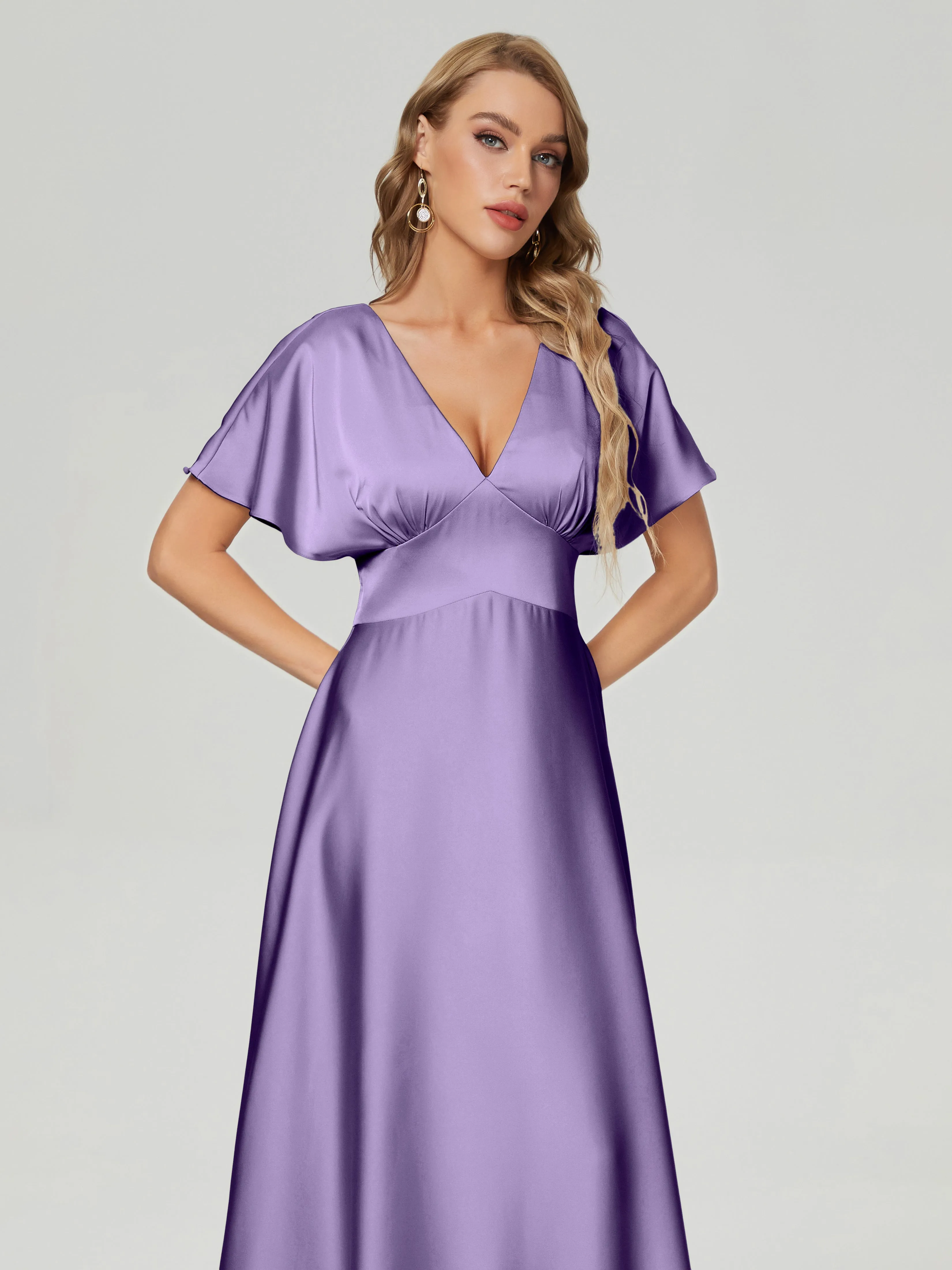 Ariah Modest Cap Sleeves Soft Satin Dresses