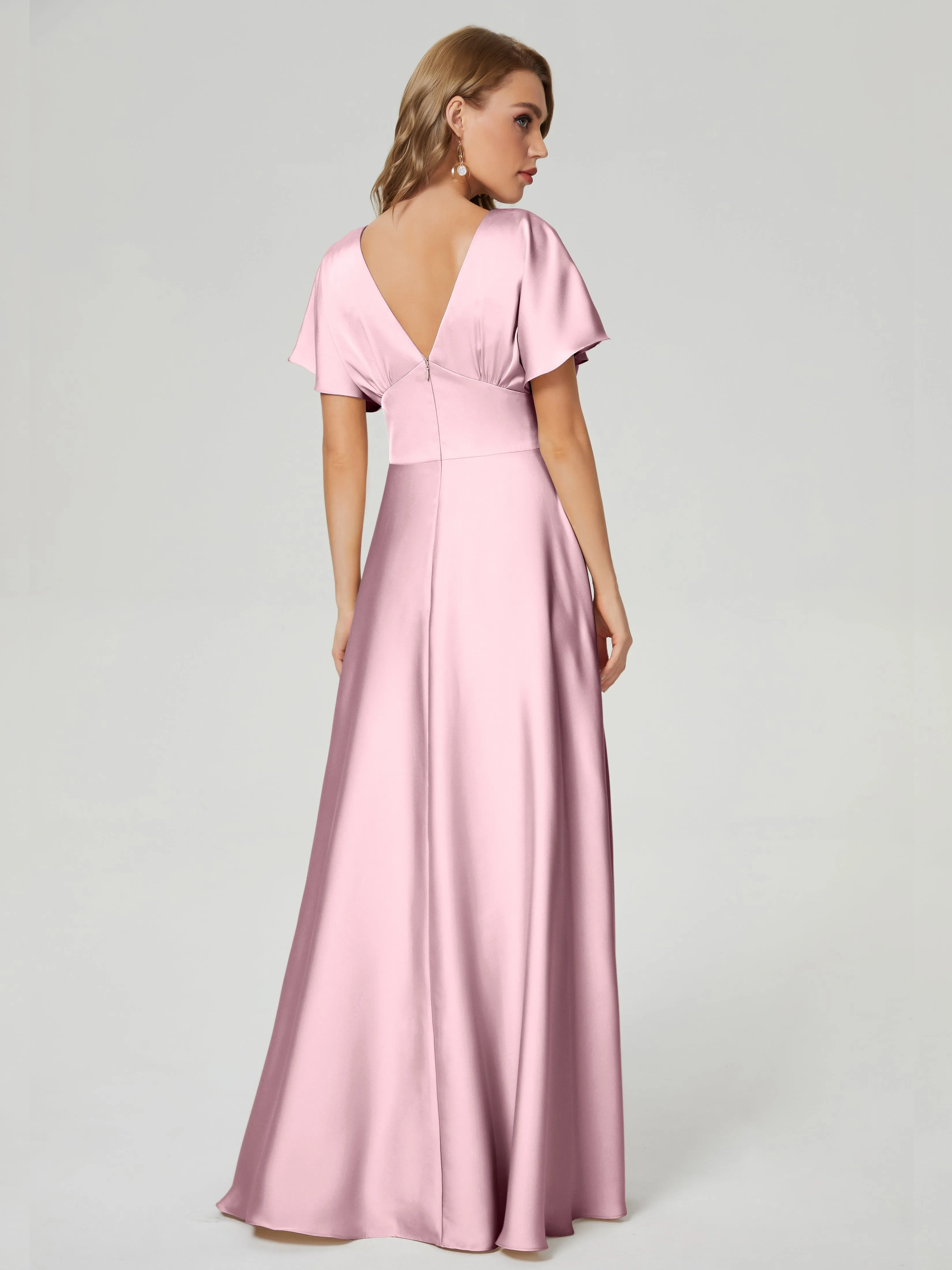 Ariah Modest Cap Sleeves Soft Satin Dresses