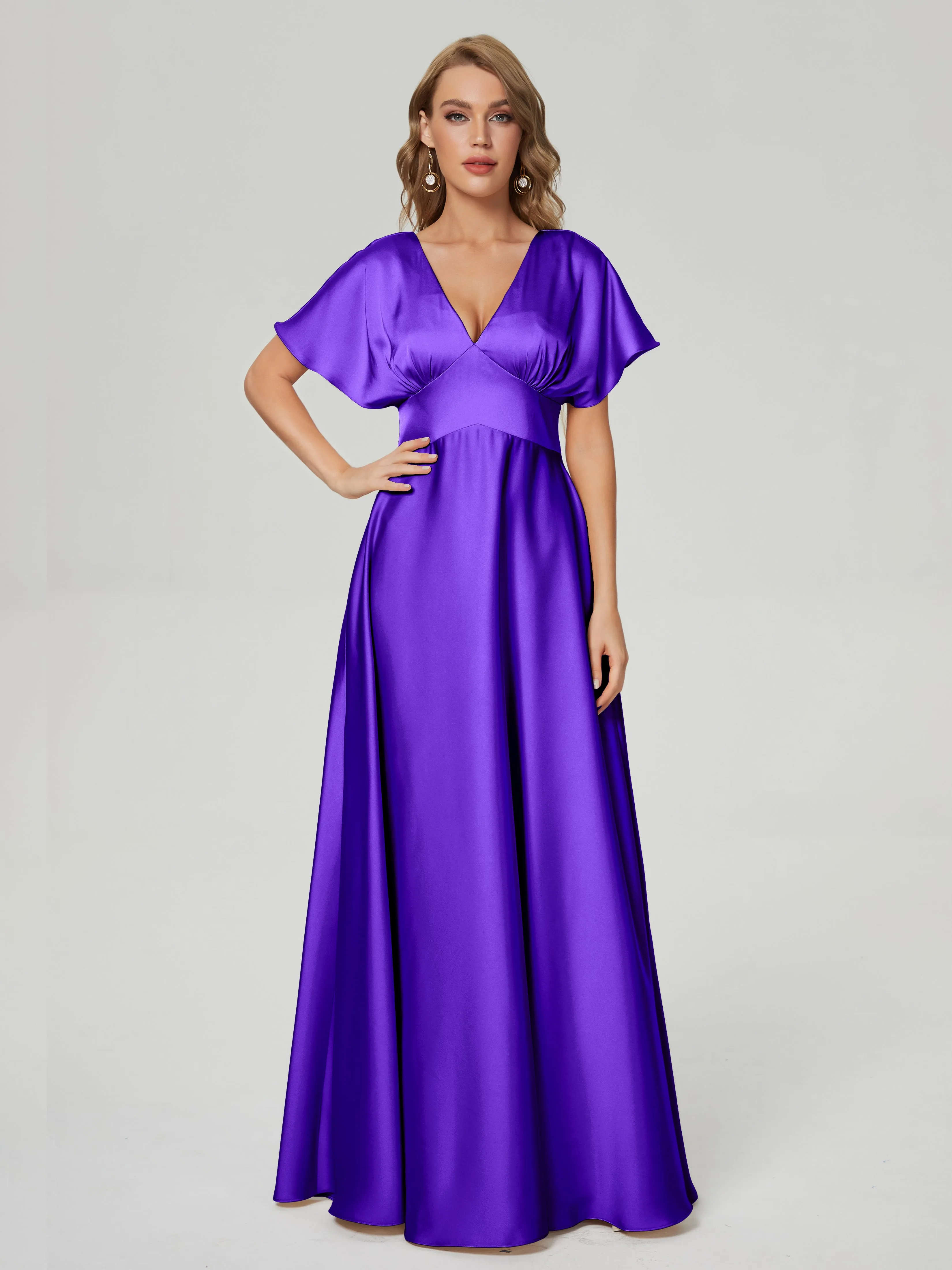 Ariah Modest Cap Sleeves Soft Satin Dresses