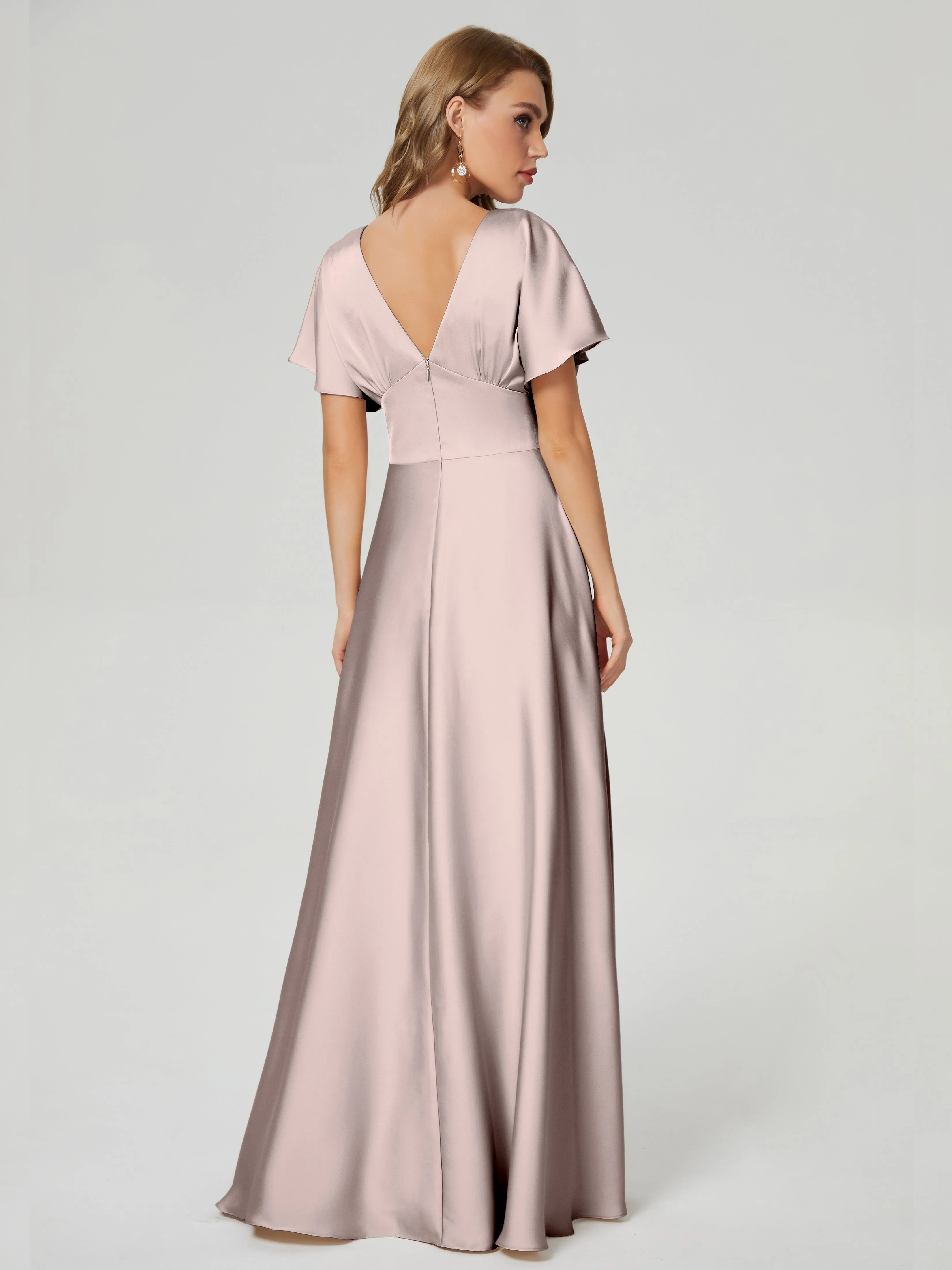 Ariah Modest Cap Sleeves Soft Satin Dresses