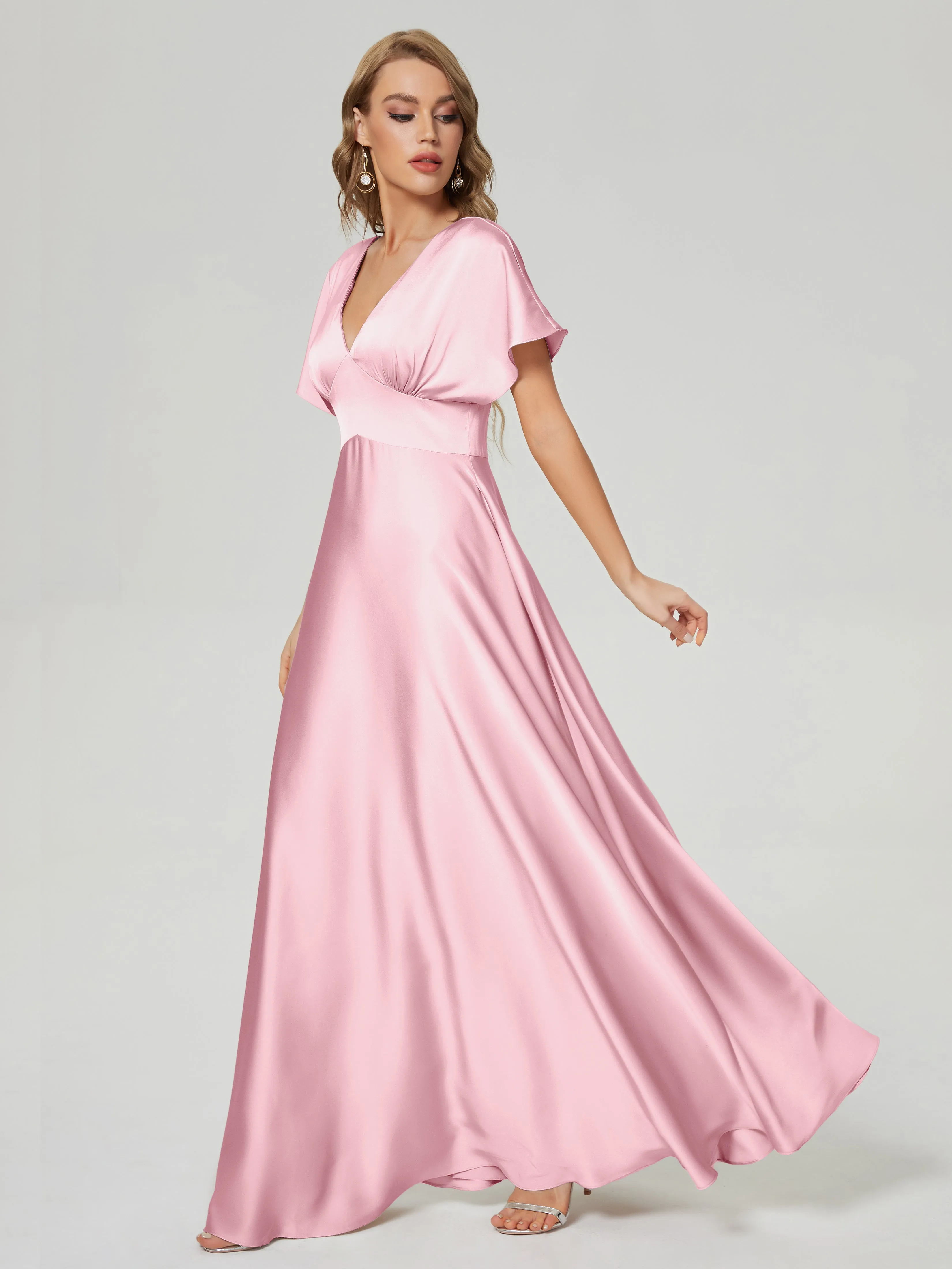 Ariah Modest Cap Sleeves Soft Satin Dresses