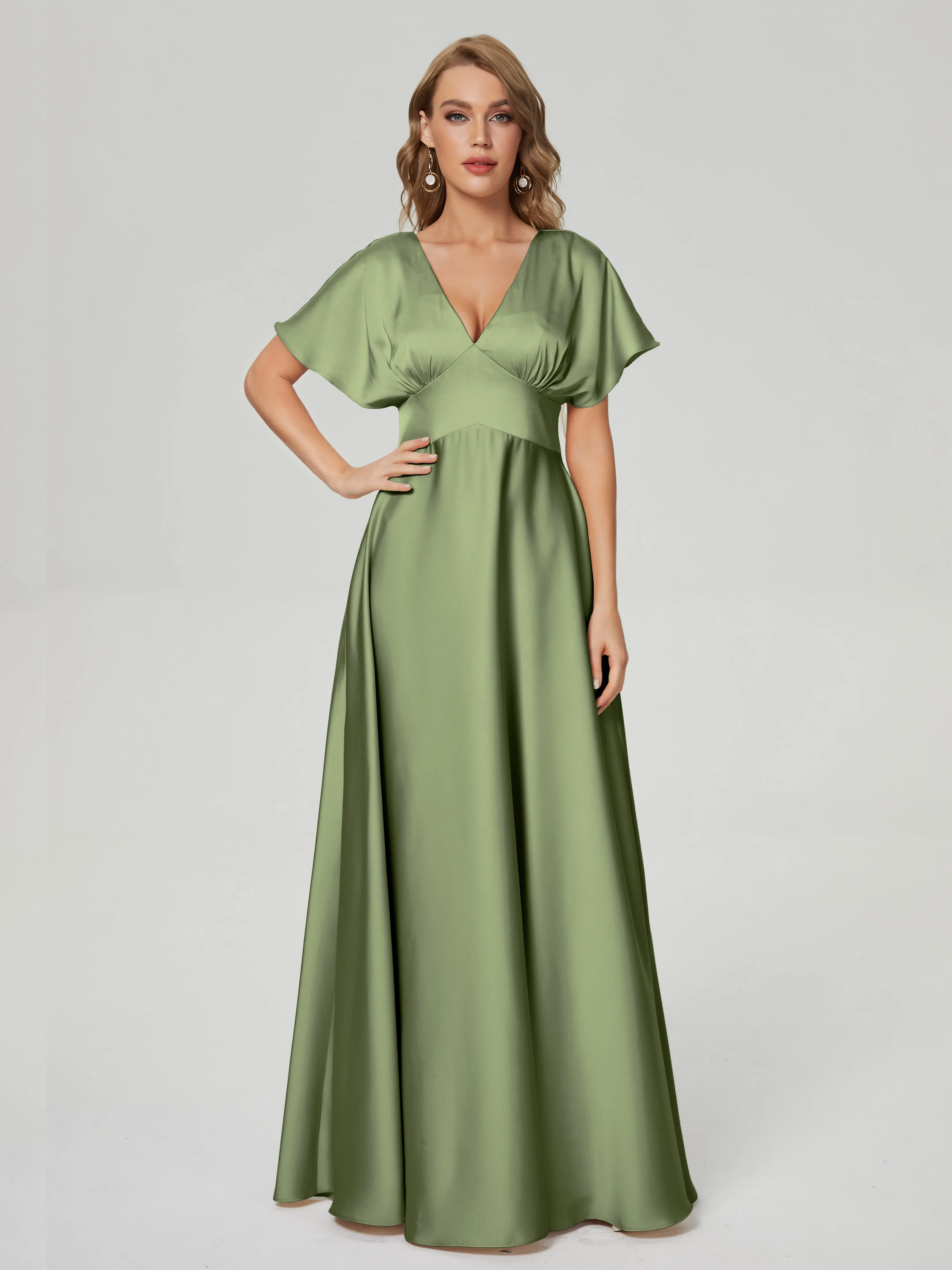 Ariah Modest Cap Sleeves Soft Satin Dresses