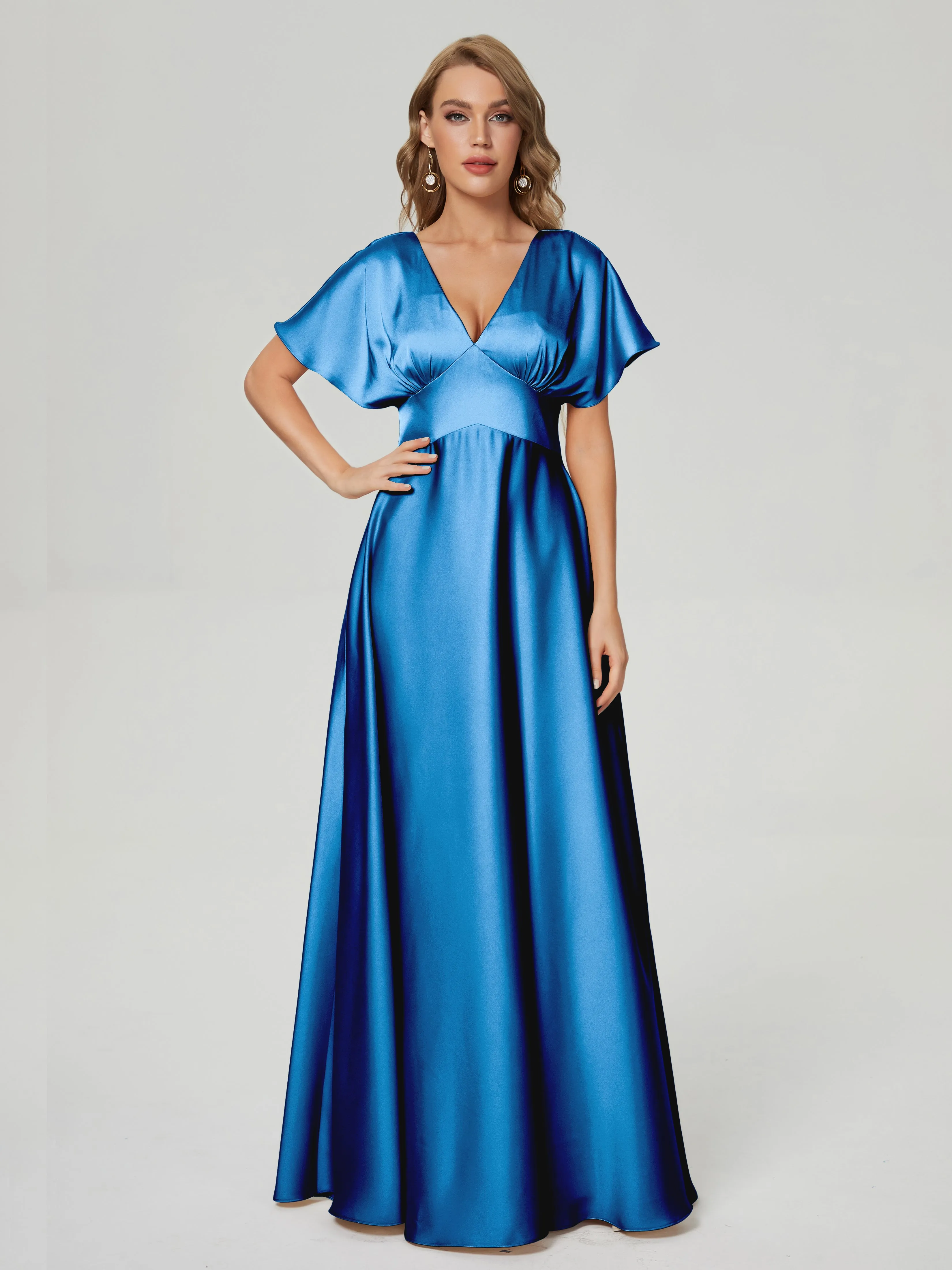 Ariah Modest Cap Sleeves Soft Satin Dresses