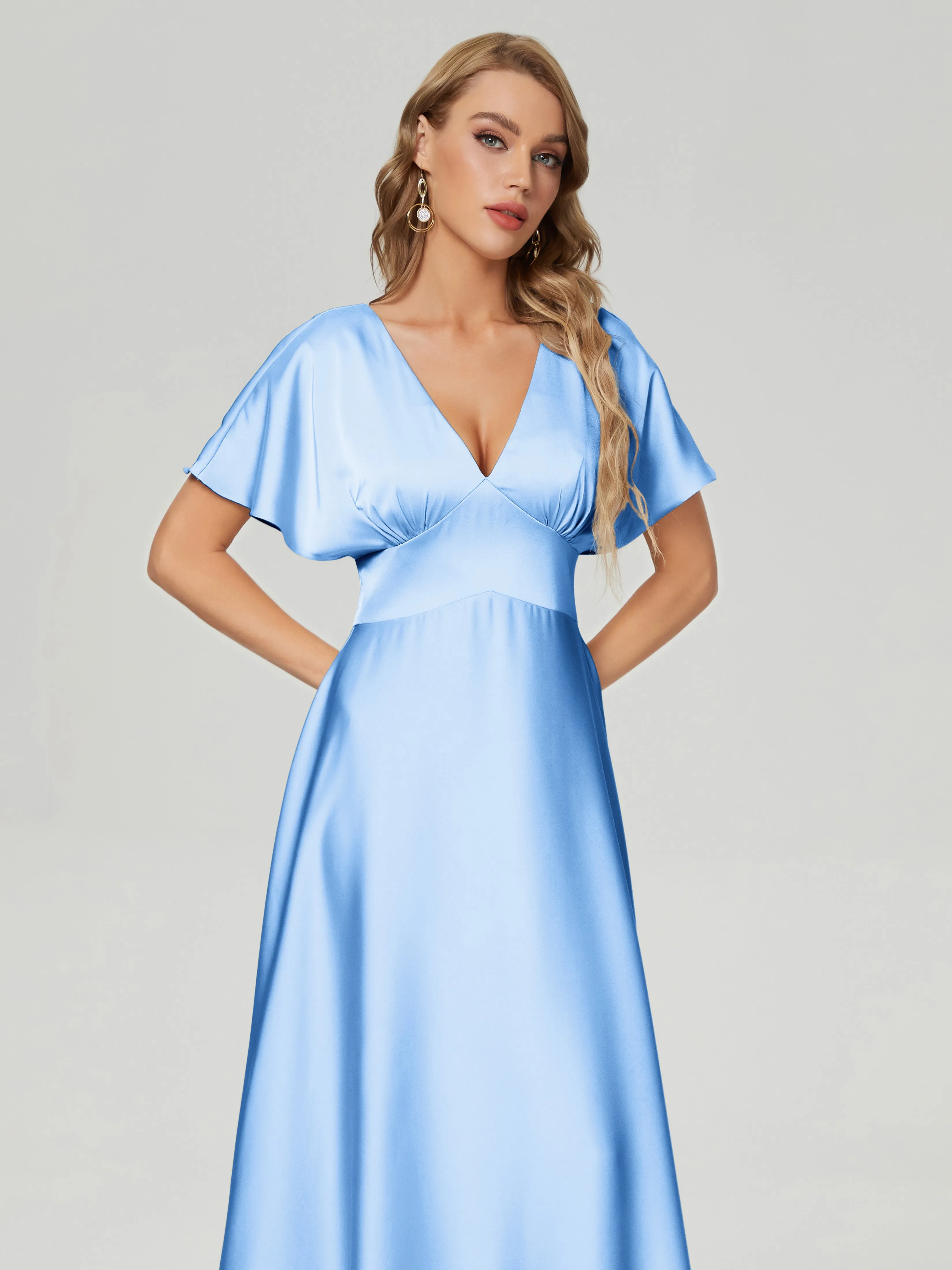 Ariah Modest Cap Sleeves Soft Satin Dresses