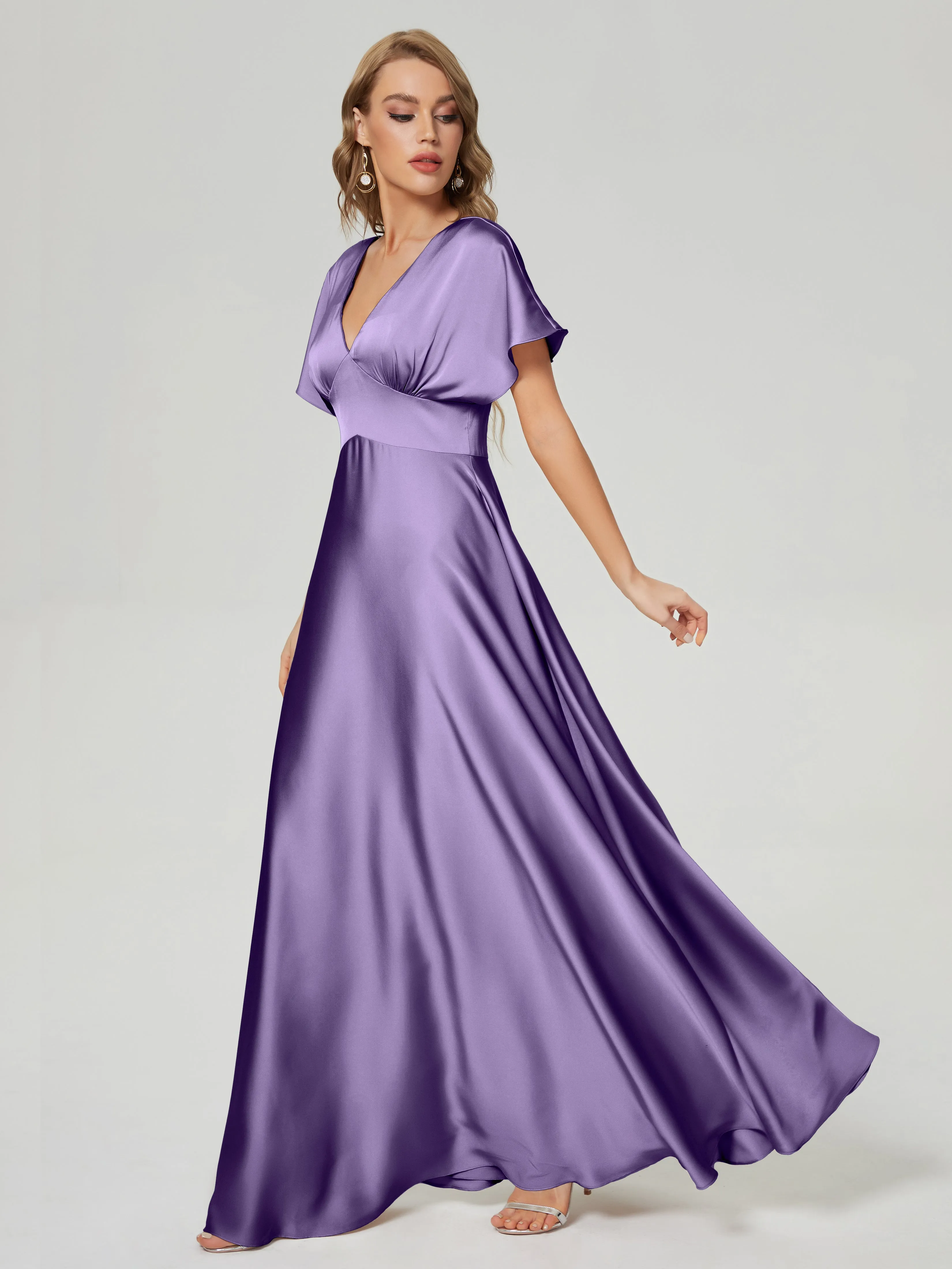 Ariah Modest Cap Sleeves Soft Satin Dresses