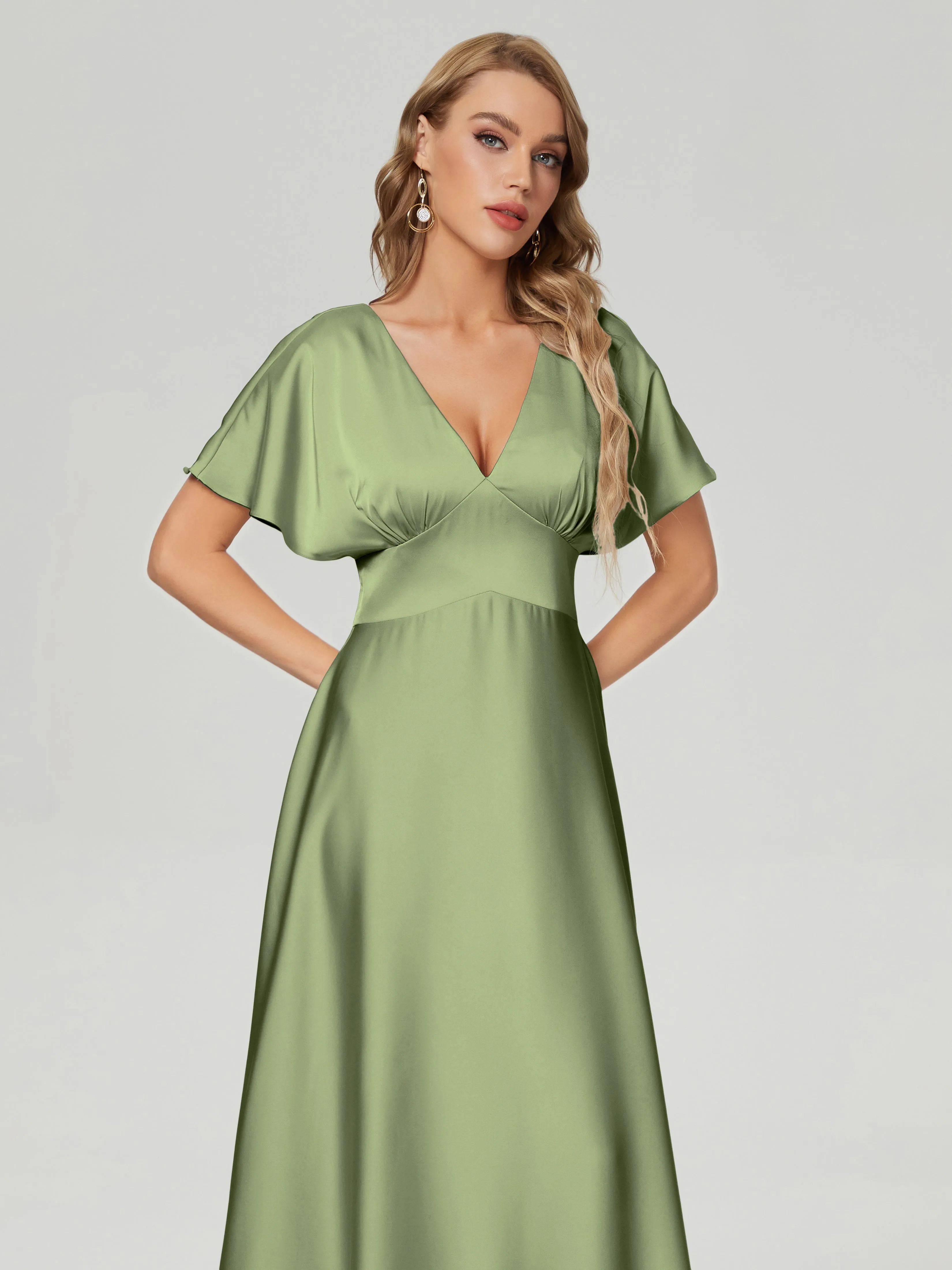 Ariah Modest Cap Sleeves Soft Satin Dresses