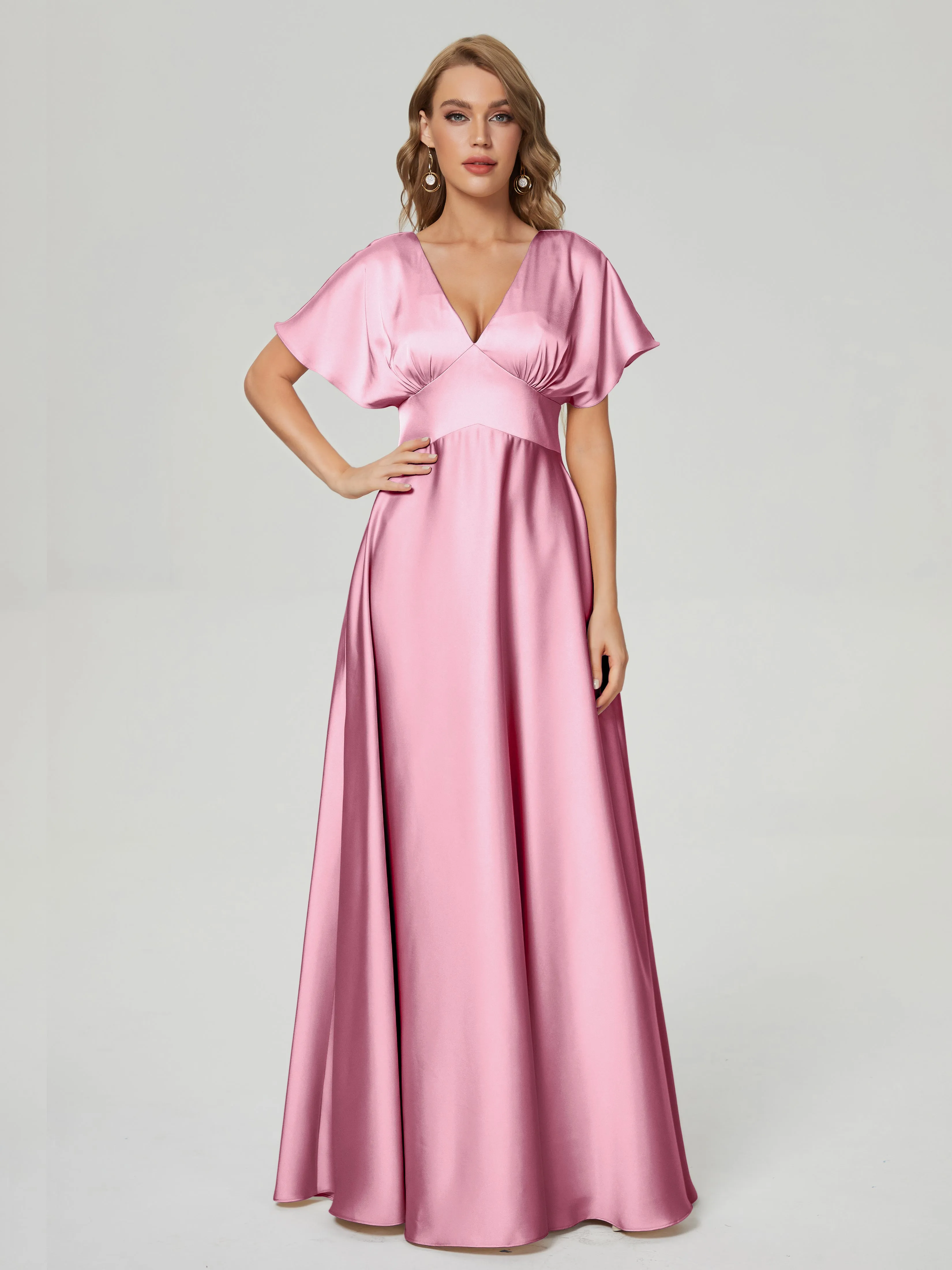 Ariah Modest Cap Sleeves Soft Satin Dresses