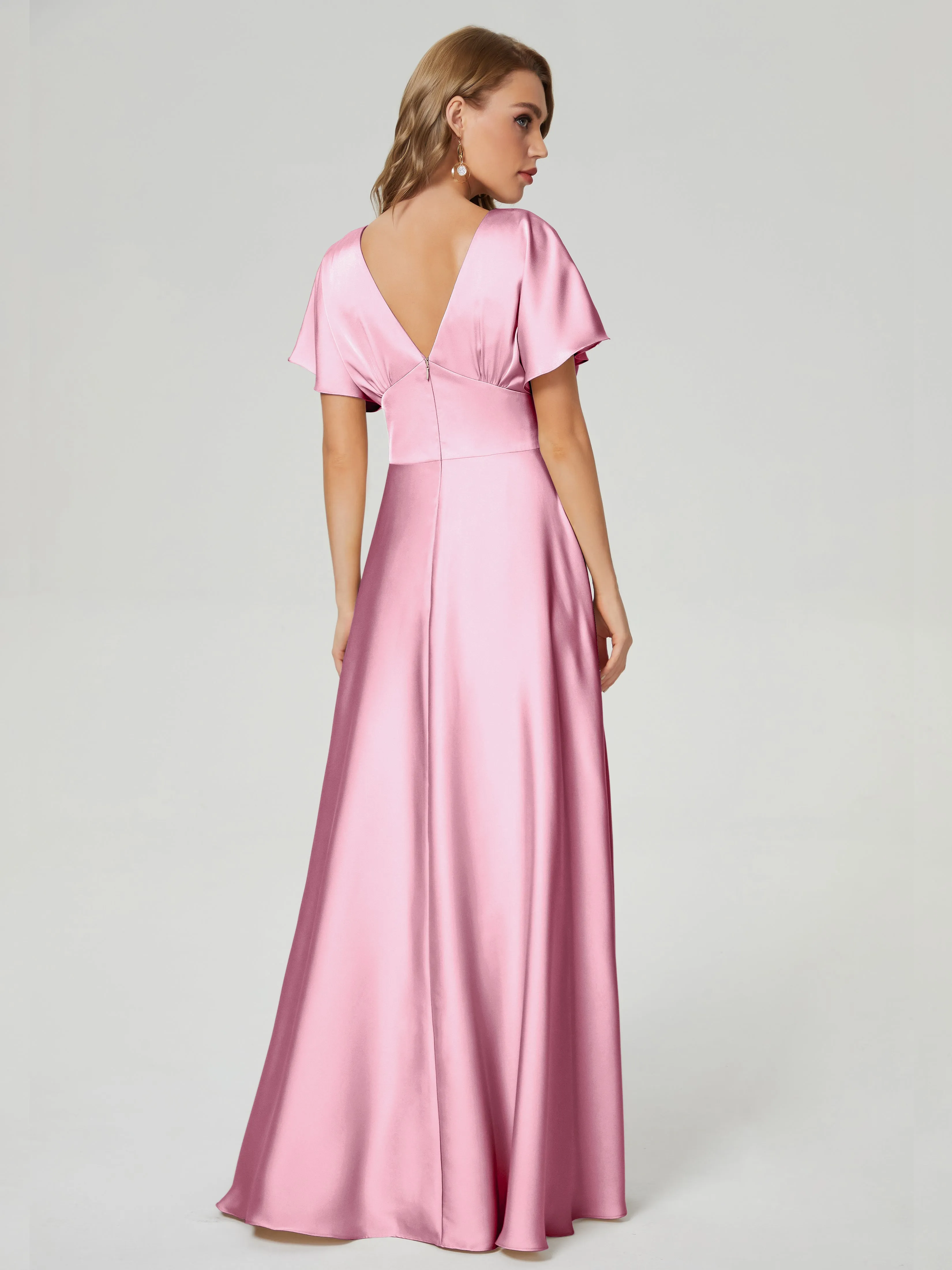 Ariah Modest Cap Sleeves Soft Satin Dresses