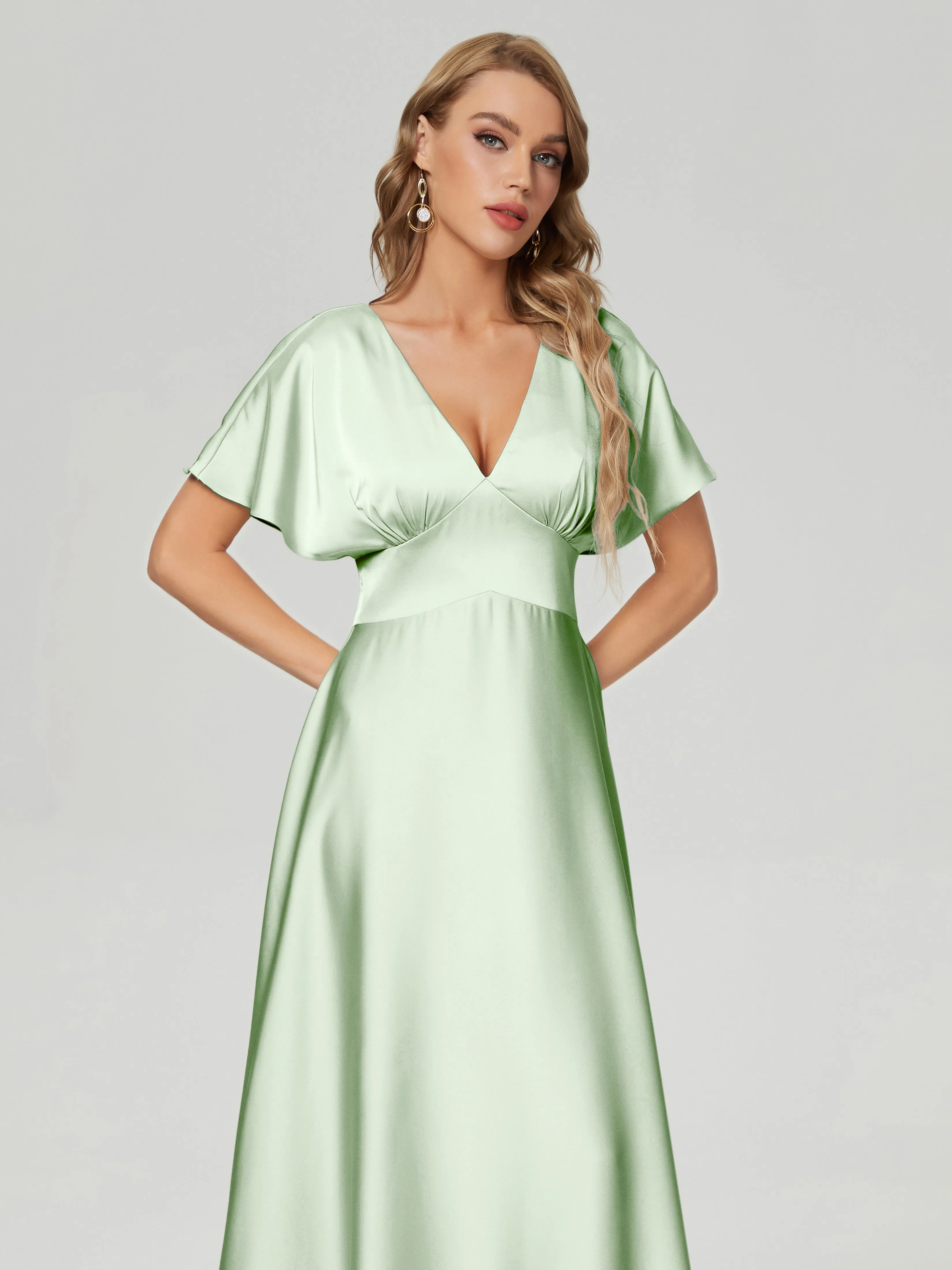 Ariah Modest Cap Sleeves Soft Satin Dresses