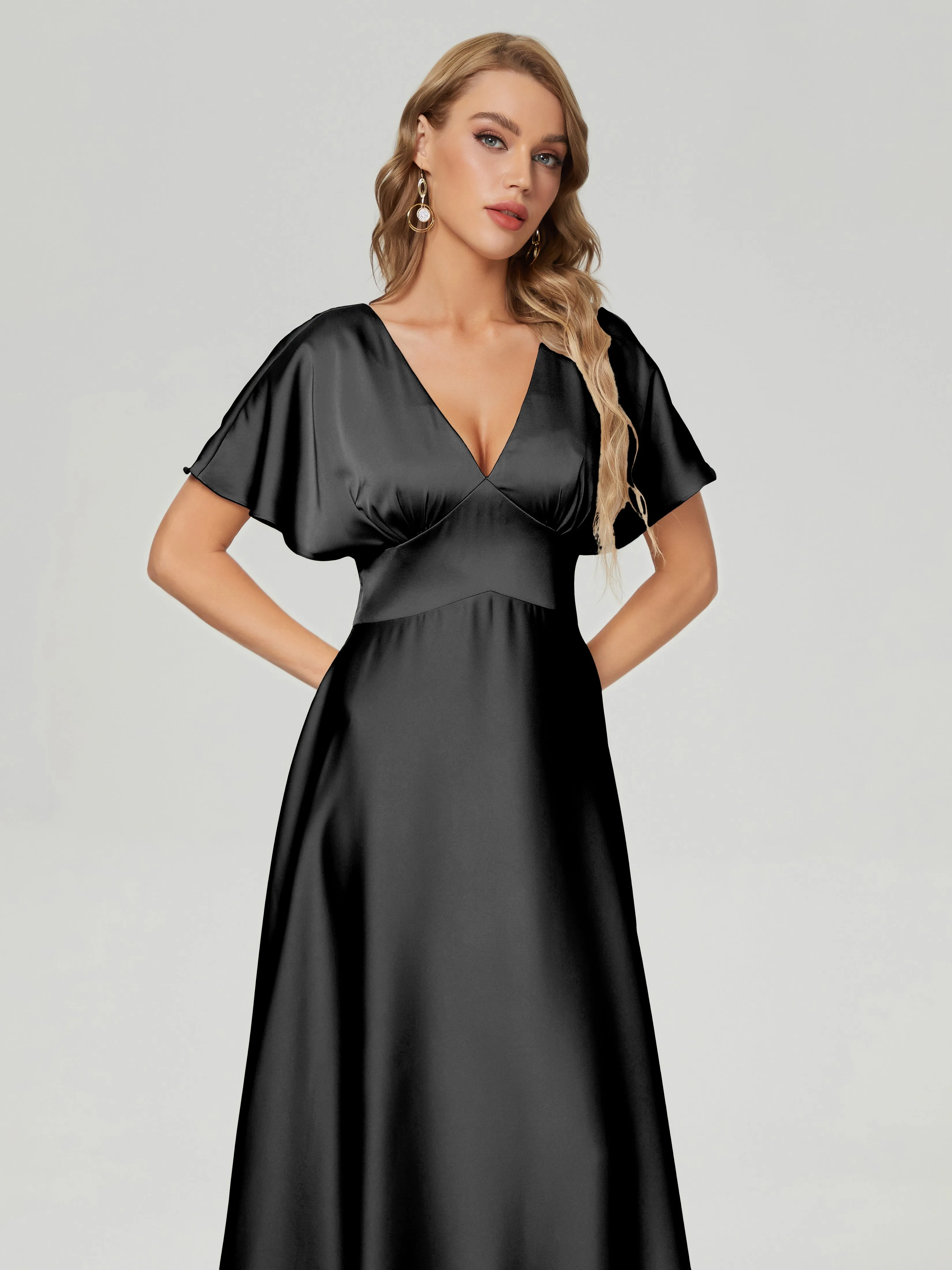 Ariah Modest Cap Sleeves Soft Satin Dresses