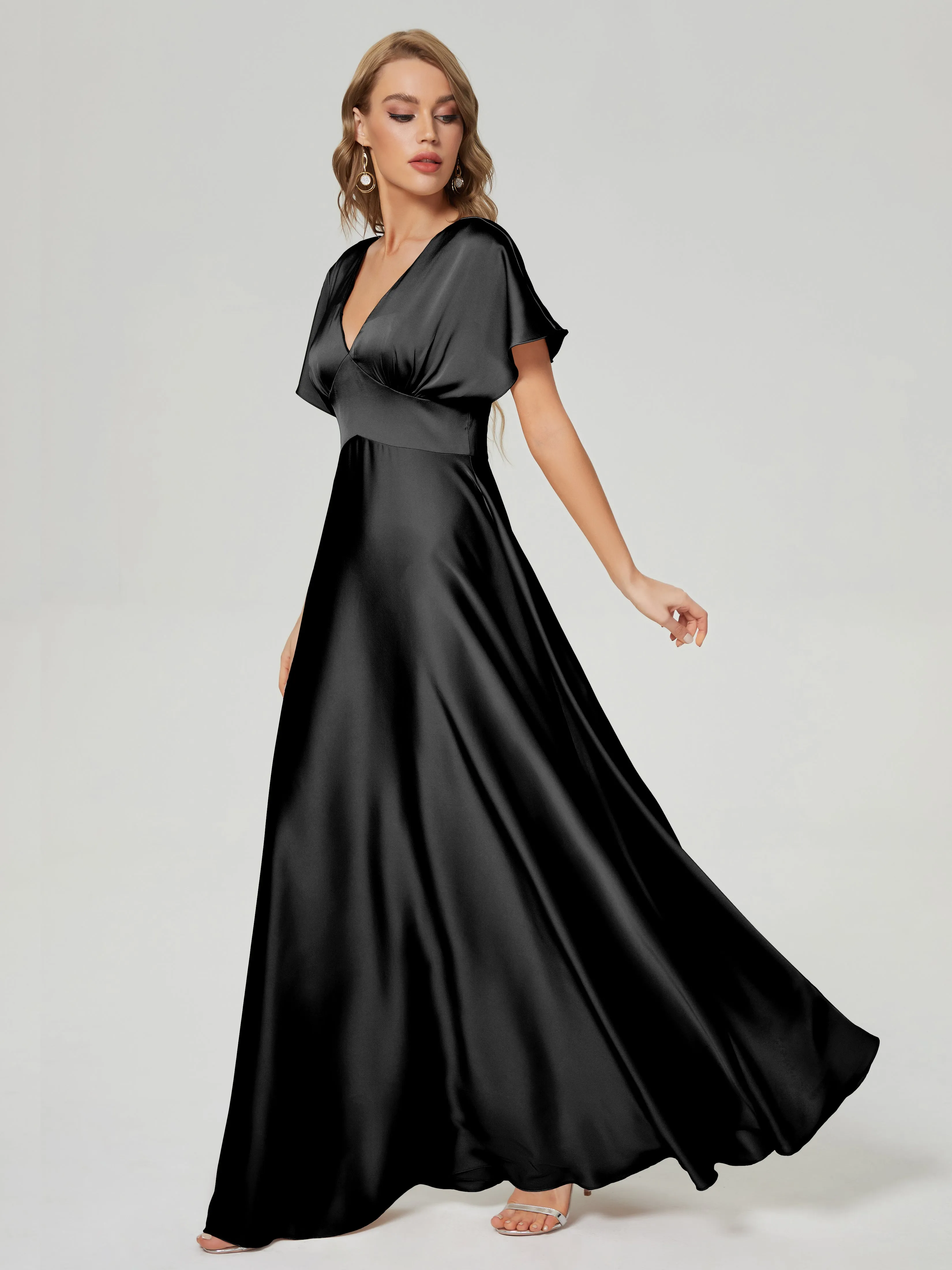 Ariah Modest Cap Sleeves Soft Satin Dresses