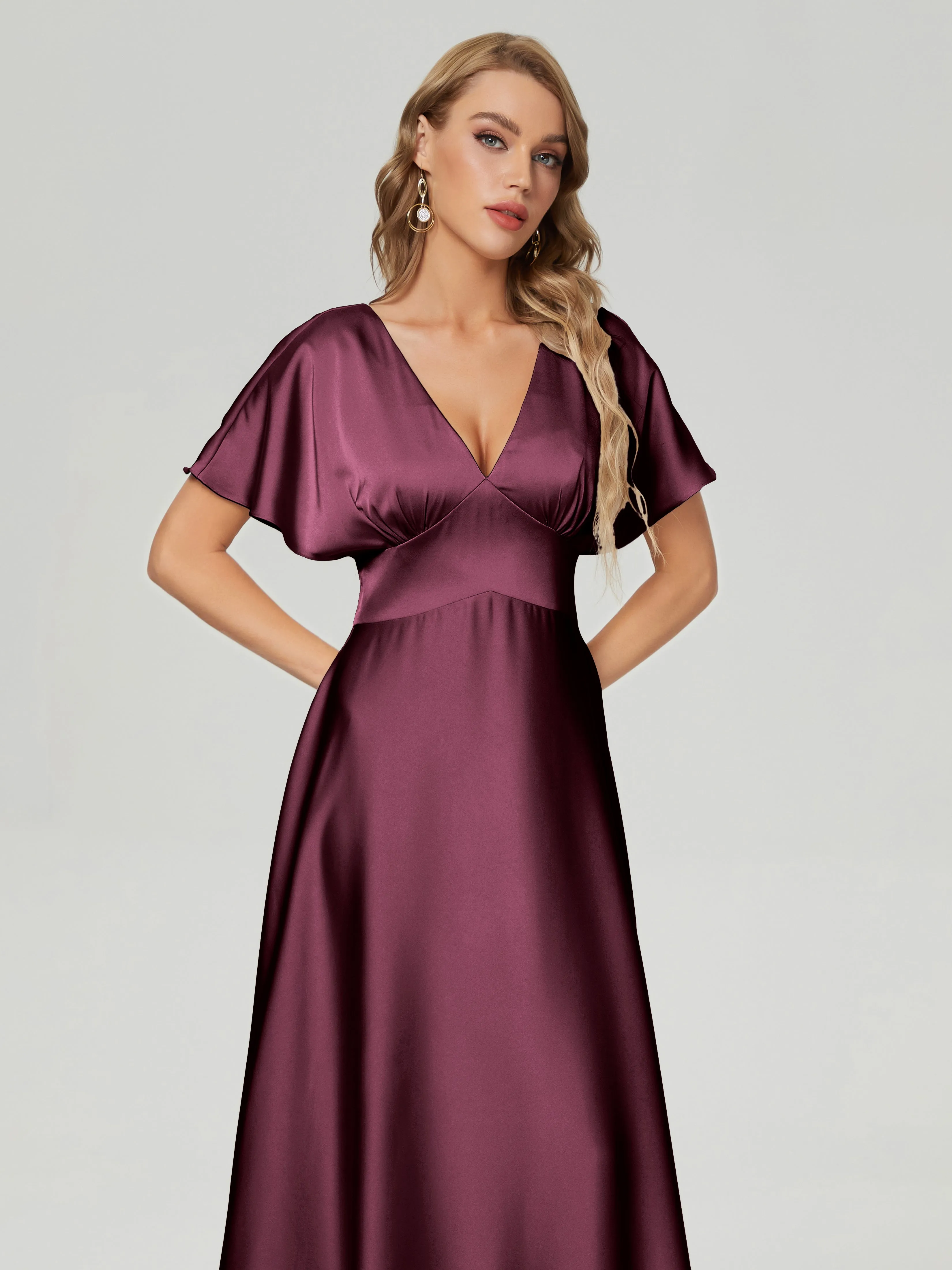 Ariah Modest Cap Sleeves Soft Satin Dresses