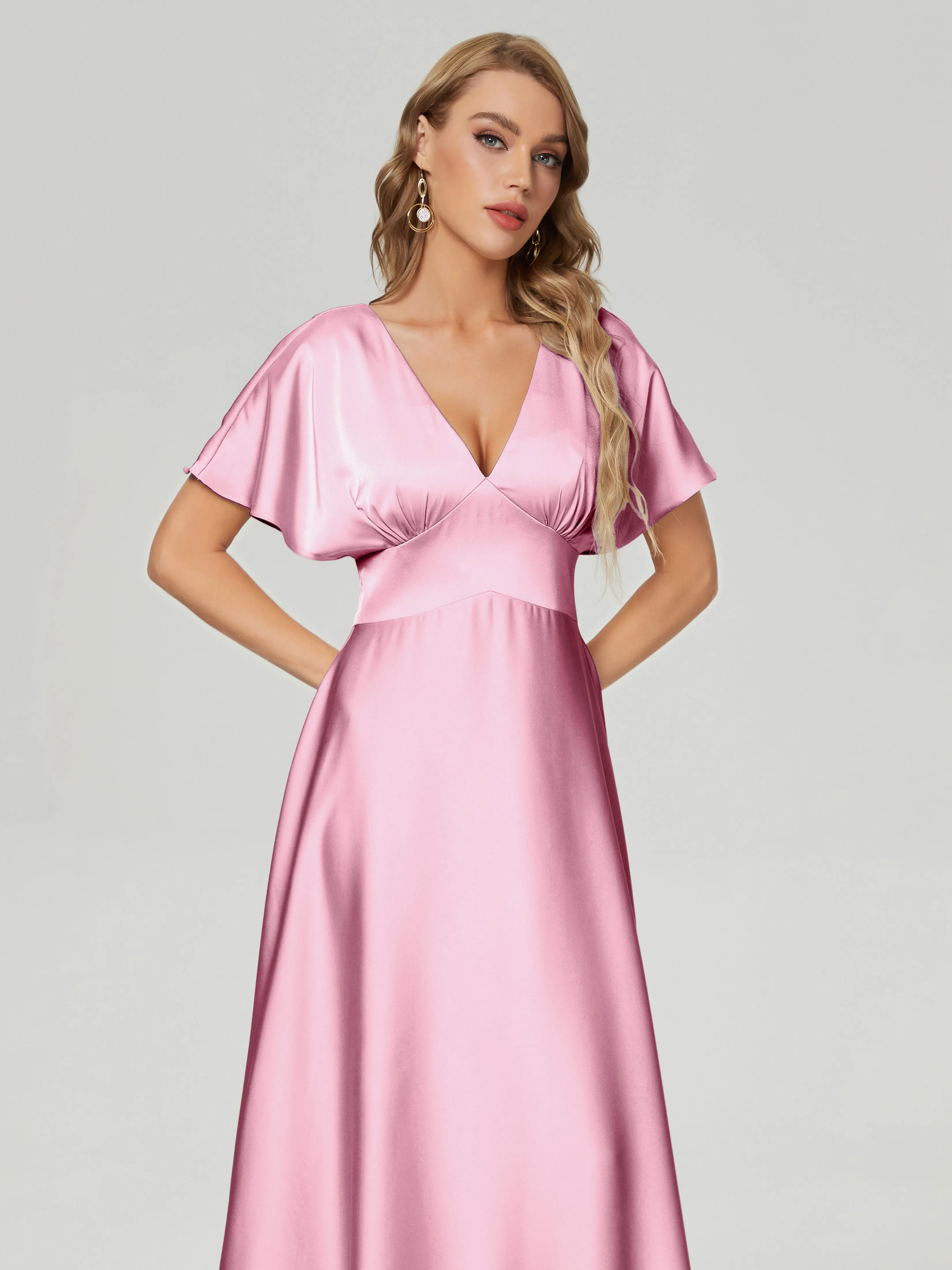 Ariah Modest Cap Sleeves Soft Satin Dresses