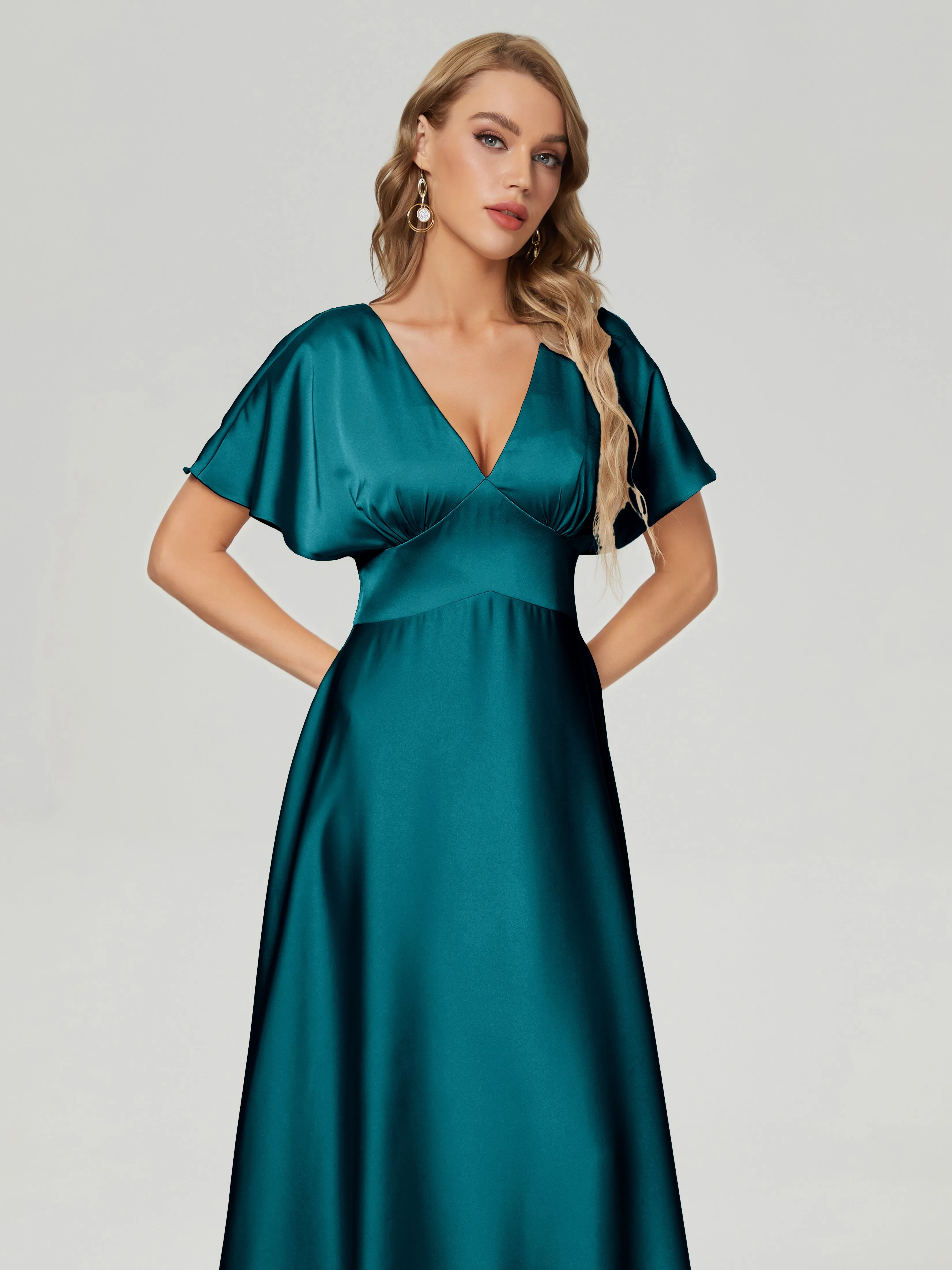 Ariah Modest Cap Sleeves Soft Satin Dresses