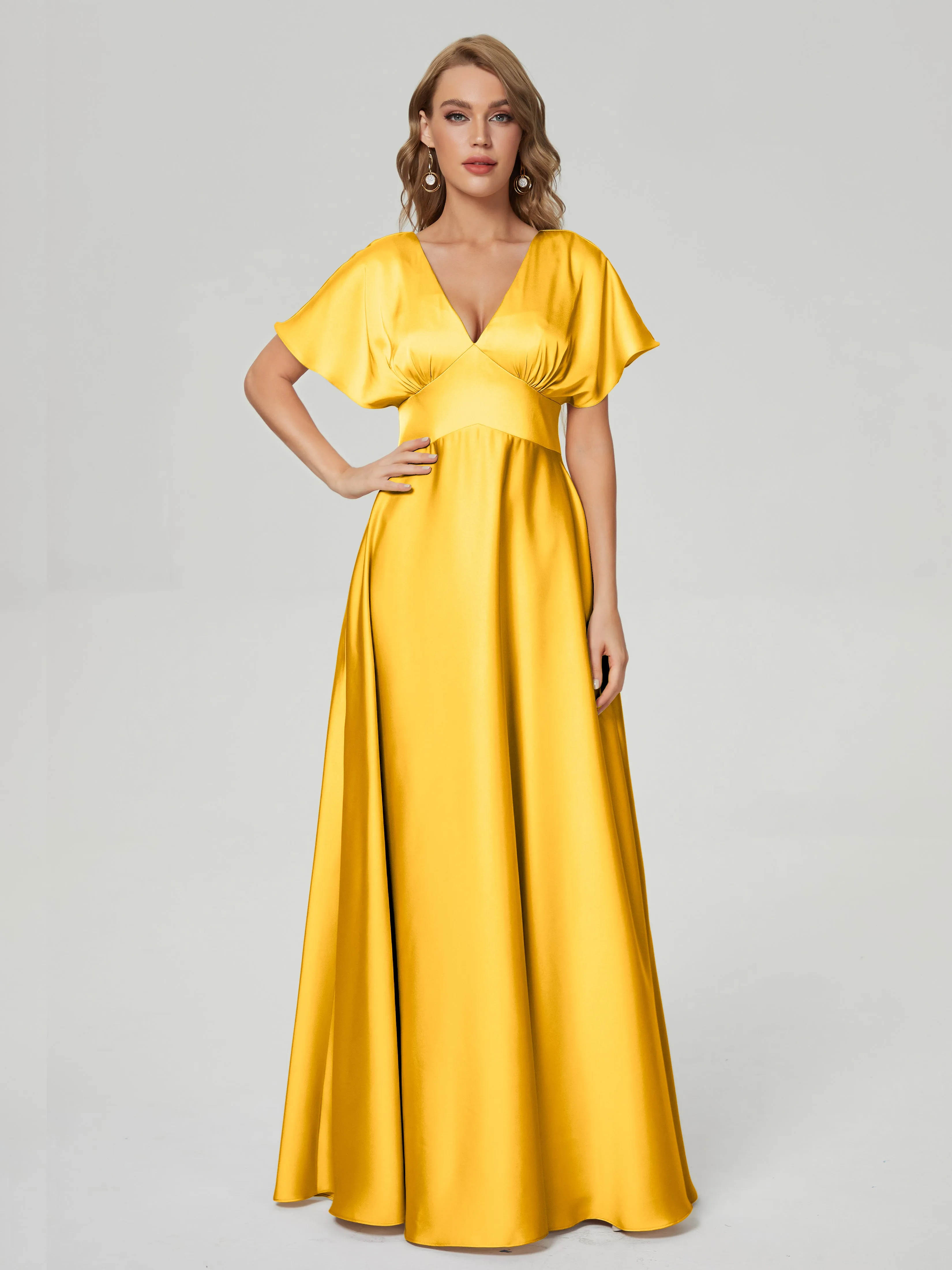 Ariah Modest Cap Sleeves Soft Satin Dresses