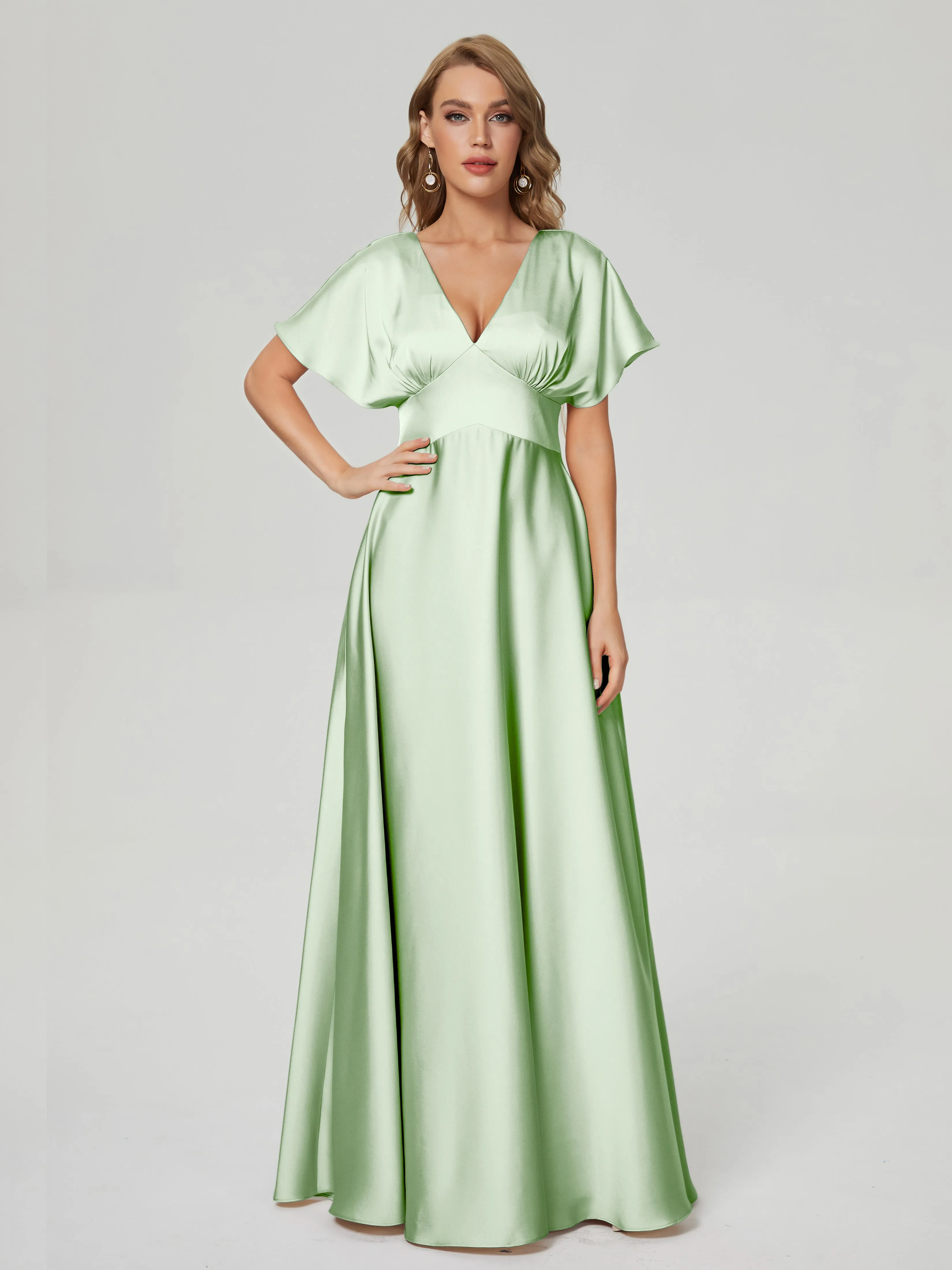 Ariah Modest Cap Sleeves Soft Satin Dresses