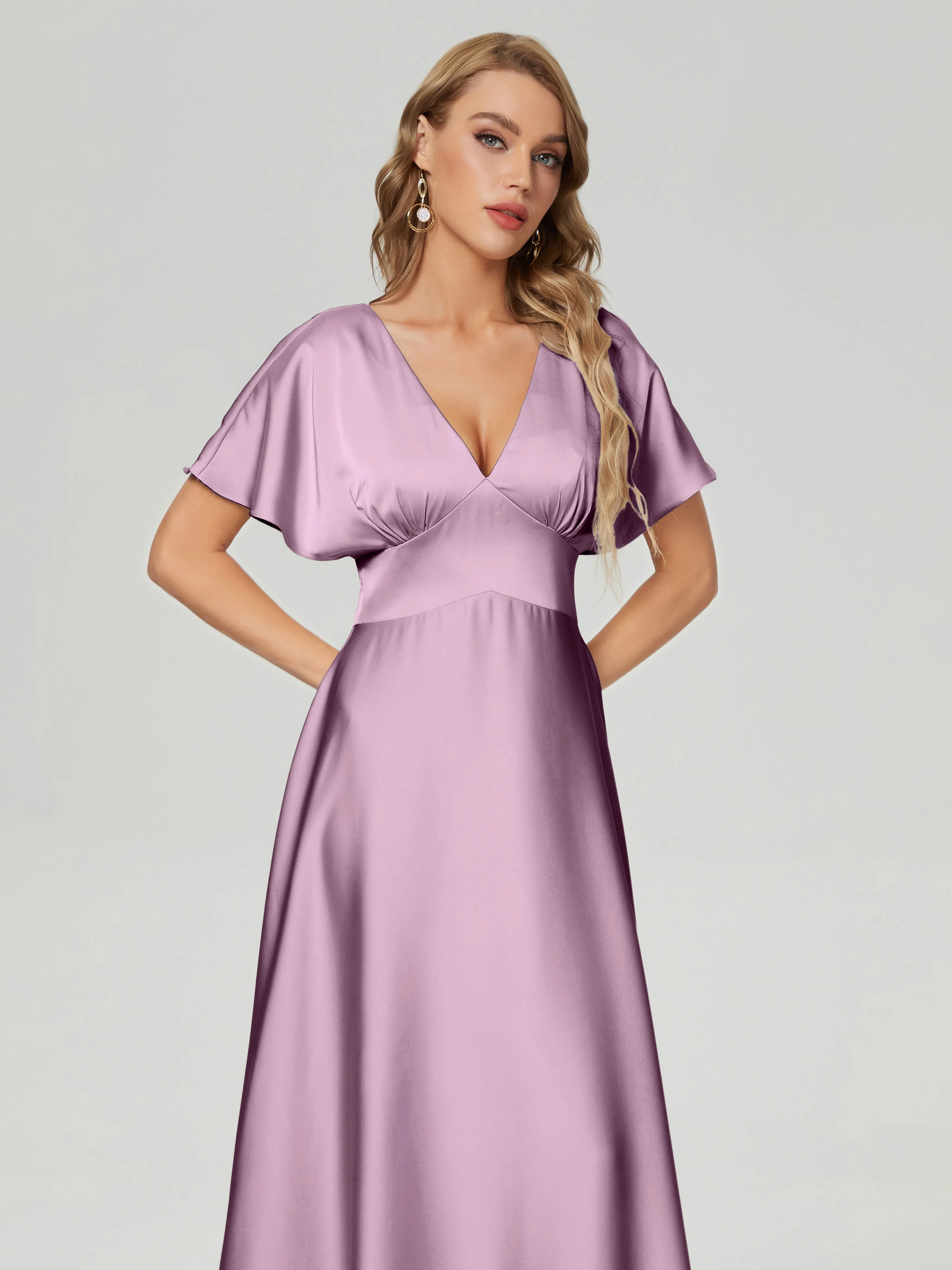 Ariah Modest Cap Sleeves Soft Satin Dresses