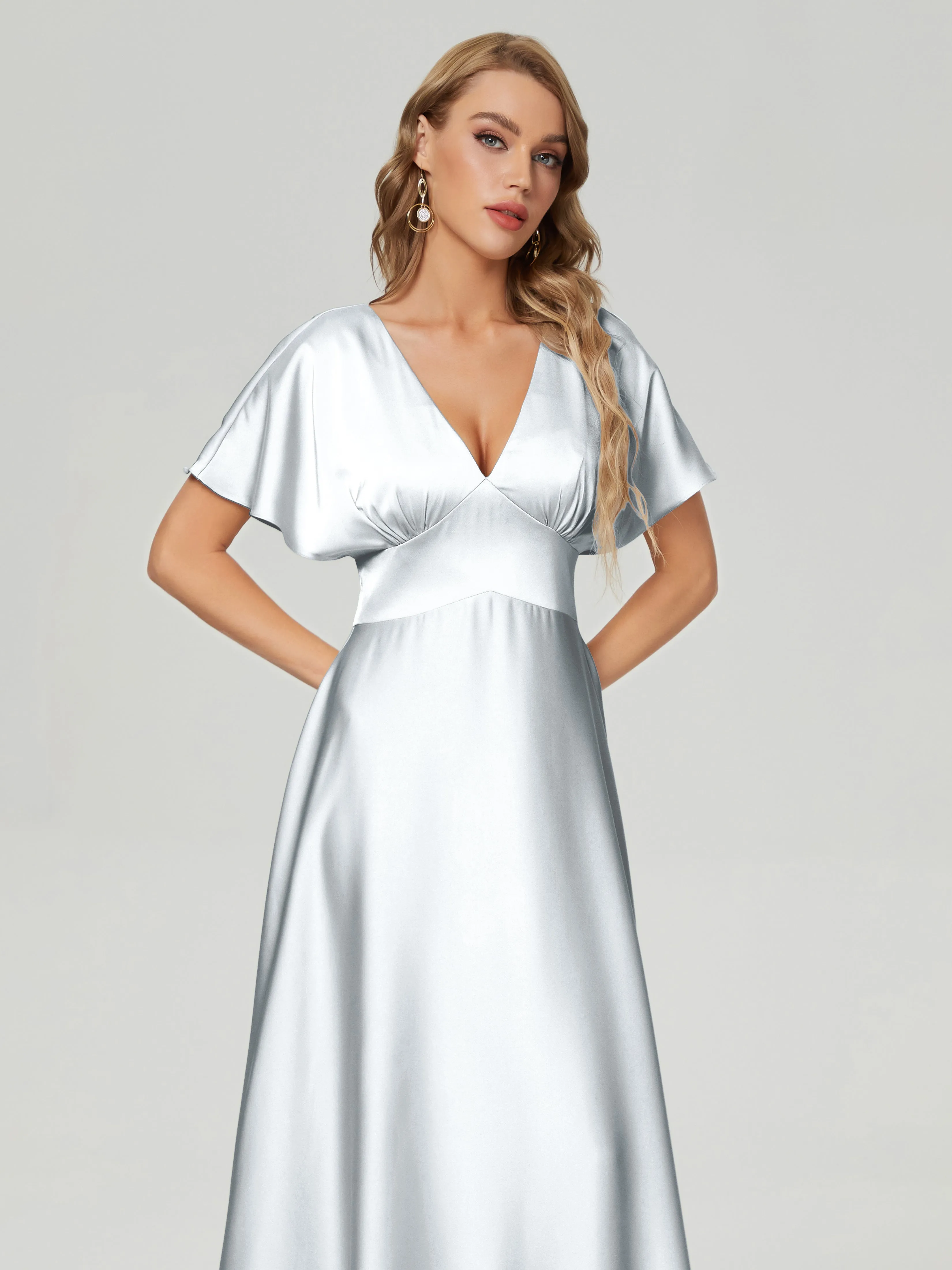 Ariah Modest Cap Sleeves Soft Satin Dresses