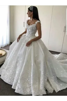 Ball Gown Straps Sweetheart Wedding Dresses Appliques Bridal Dresses