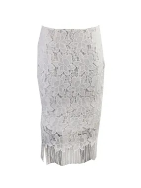 BAR III DRESSES Womens White Fringed Lace Floral Below The Knee Pencil Skirt