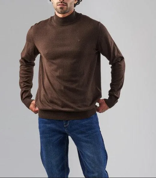 BASIC HIGH NECK SWEATER  - BROWN