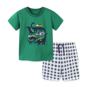 Boy's Green Dinosaur T-shirt with Shorts Set