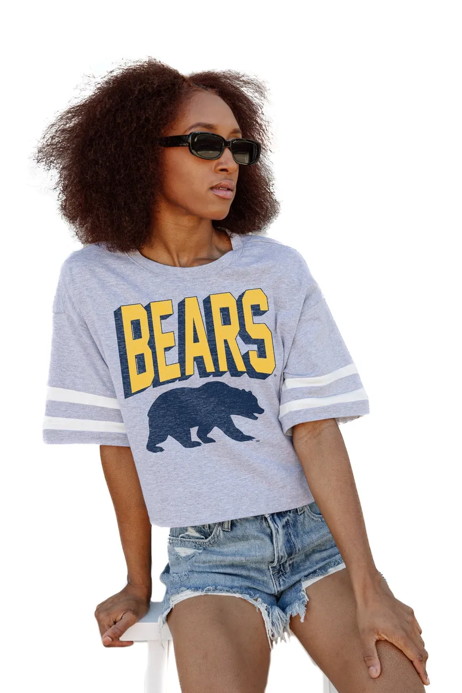 CALIFORNIA GOLDEN BEARS NO SHORTCUTS DROP SHOULDER MID-CROP TEE