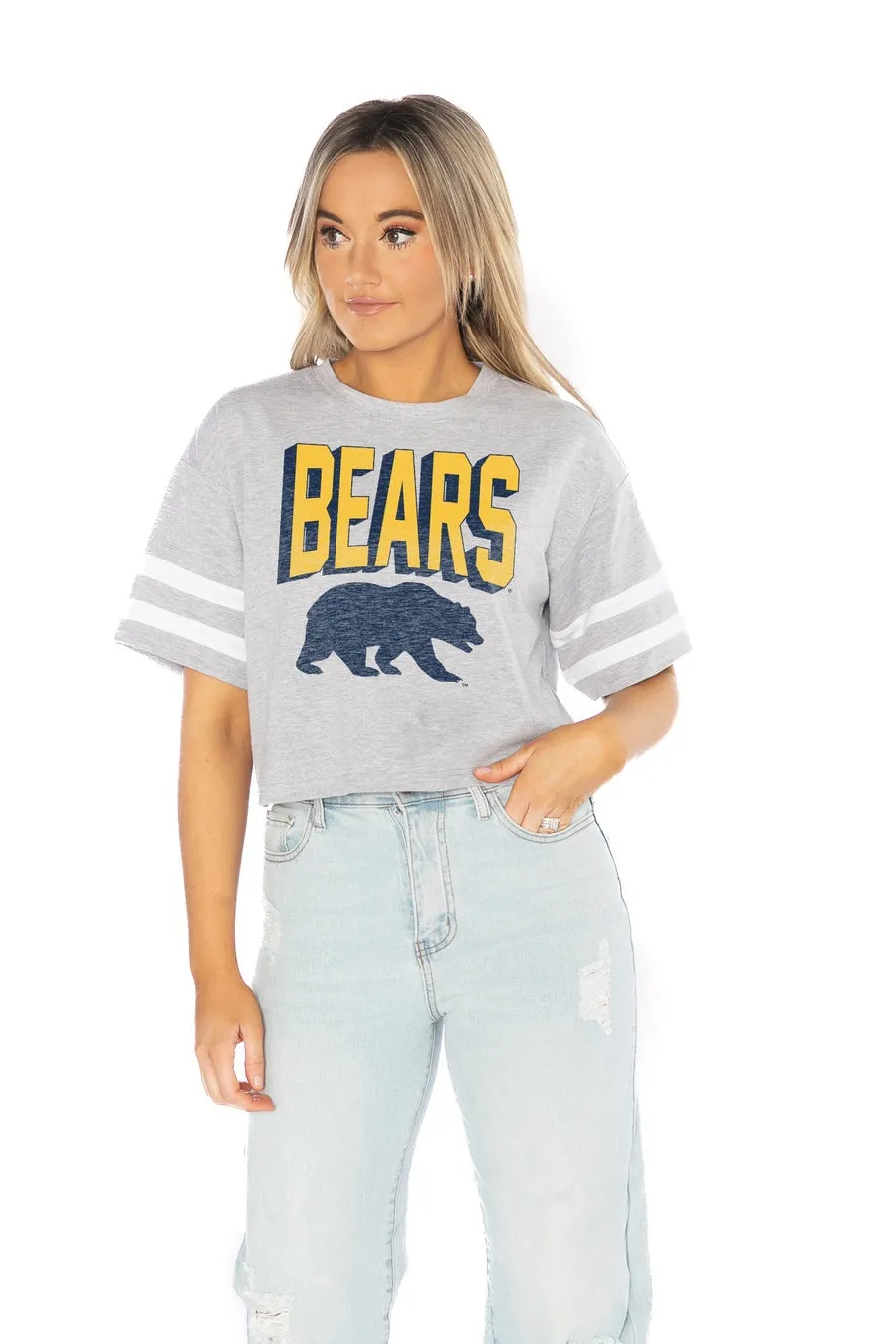 CALIFORNIA GOLDEN BEARS NO SHORTCUTS DROP SHOULDER MID-CROP TEE