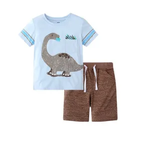 Cartoon Dinosaur/Monkey Print Design Tee with Shorts Set