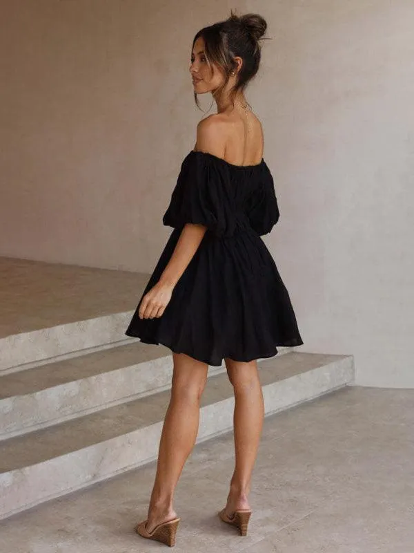 Chic One-Shoulder Boho Mini Dress with Comfortable Elastic Waistband