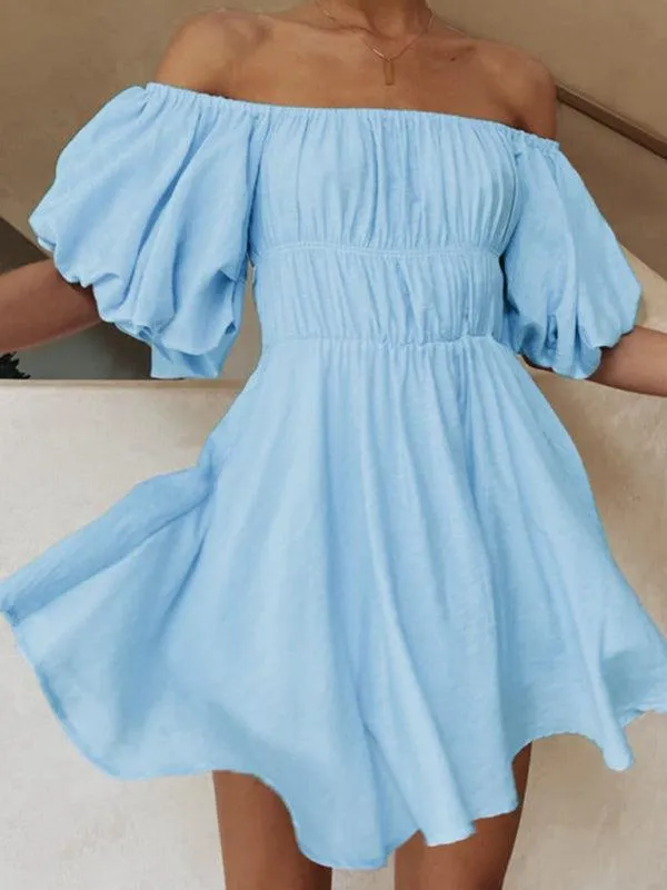 Chic One-Shoulder Boho Mini Dress with Comfortable Elastic Waistband