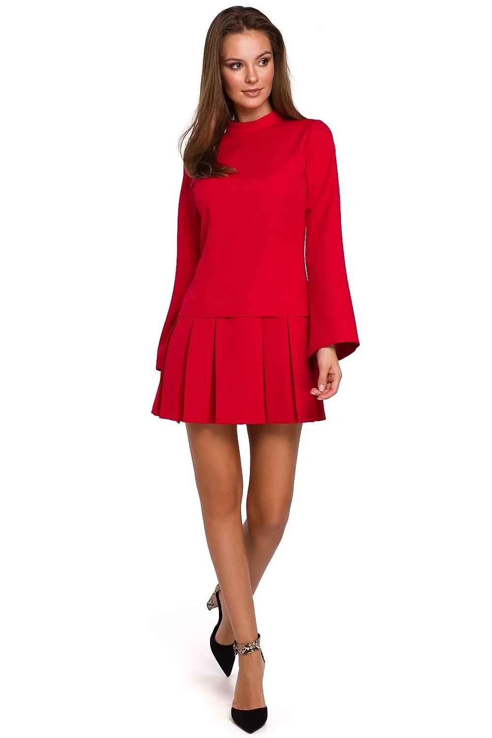 Chic Stand-Up Collar Cocktail Dress with Flared Sleeves