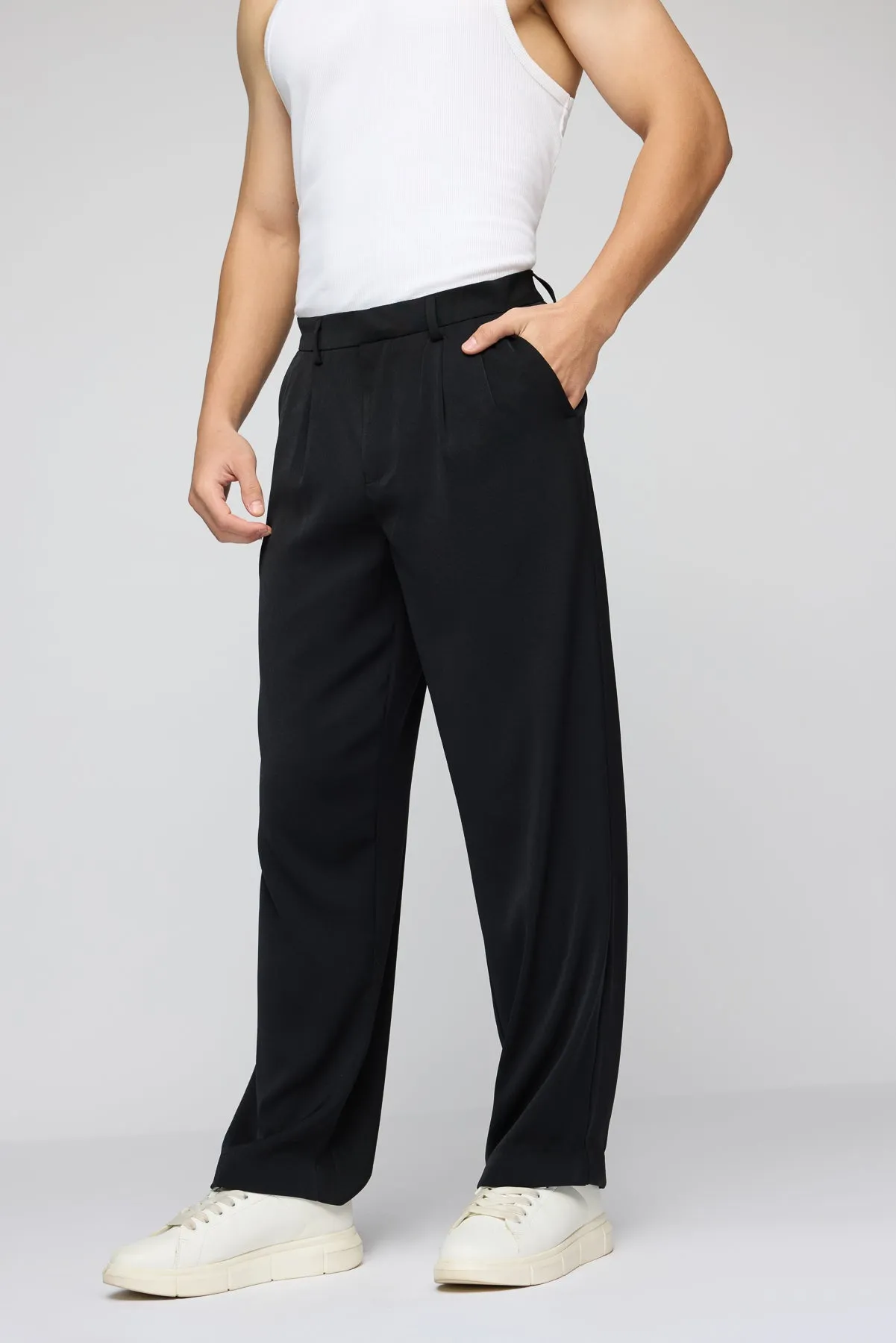 Classic Black Men's Pleated Korean Pants