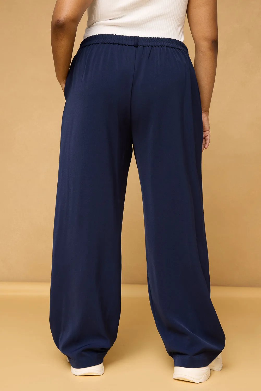 Curve Navy Blue Pleated Korean Pants